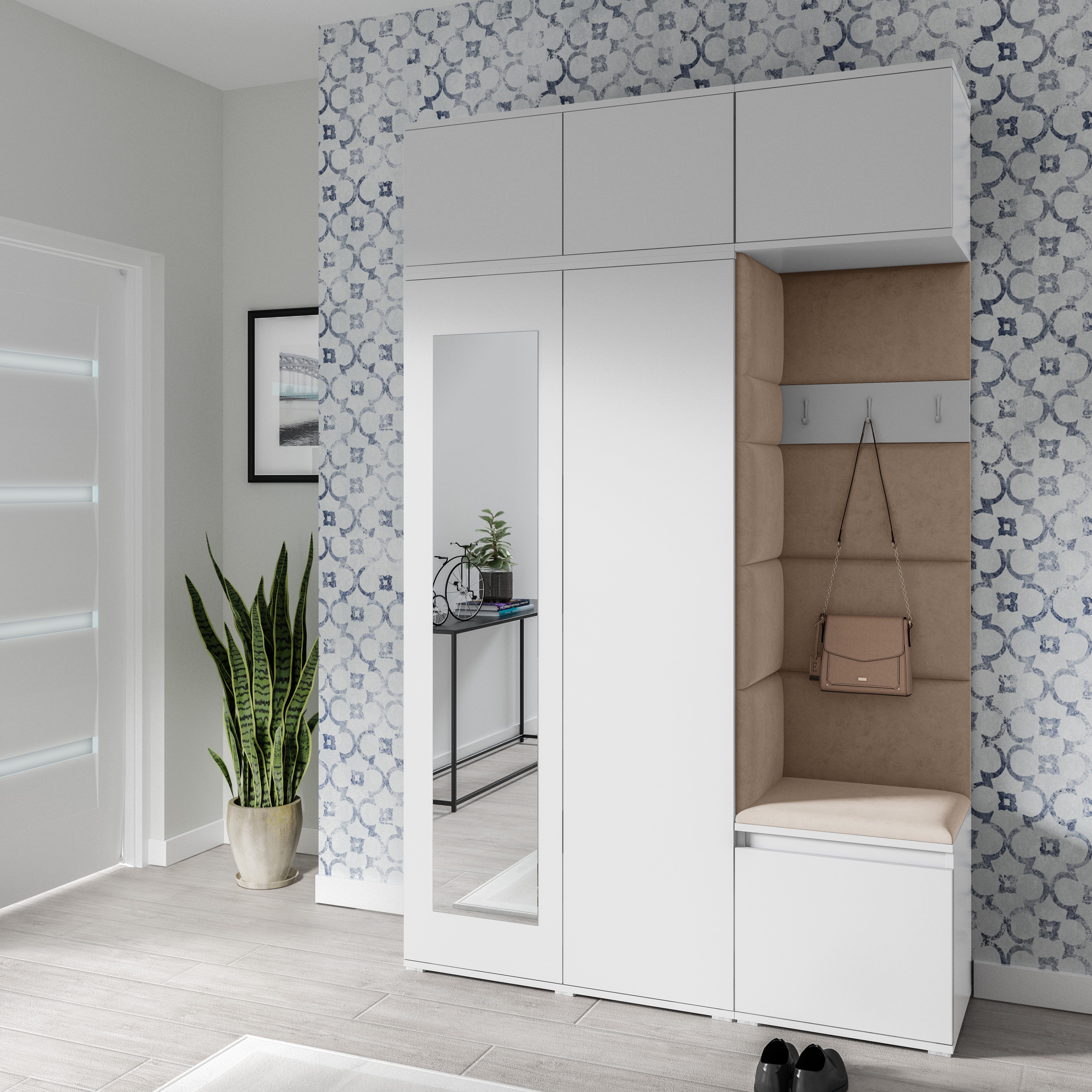 PK Emi 18 Flurgarderobe weiß - Polsterpaneele in verschiedenen Farben