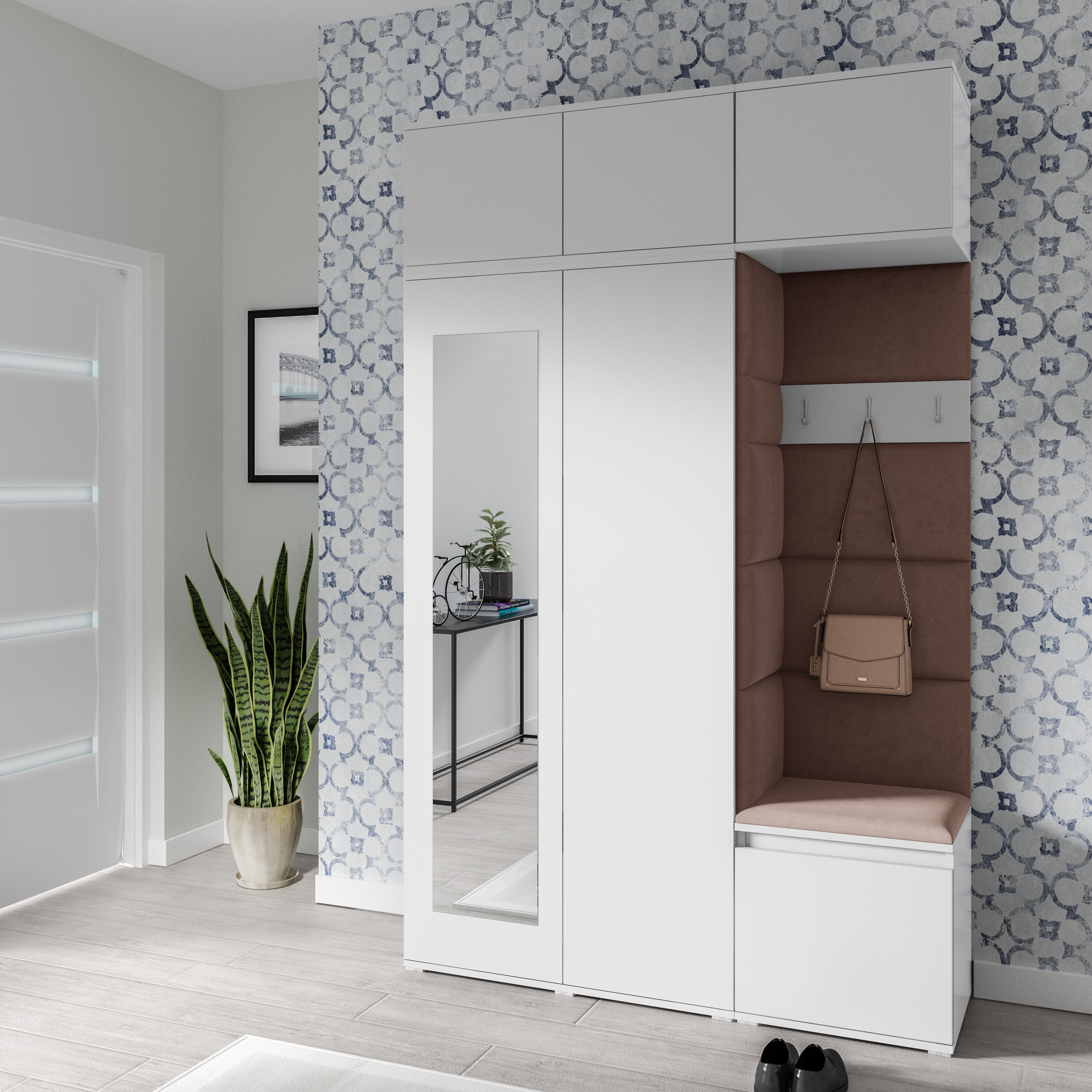 PK Emi 18 Flurgarderobe weiß - Polsterpaneele in verschiedenen Farben