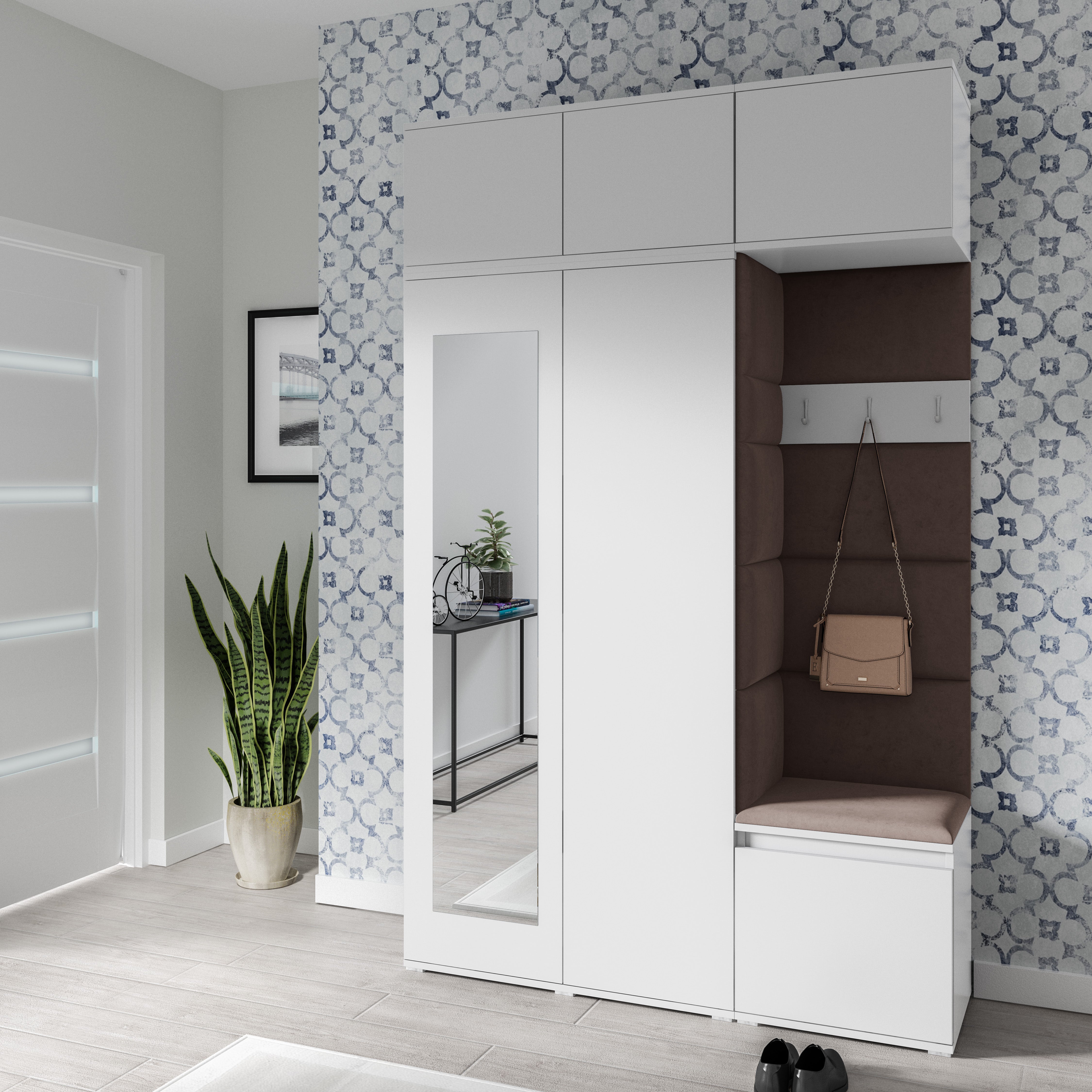 PK Emi 18 Flurgarderobe weiß - Polsterpaneele in verschiedenen Farben