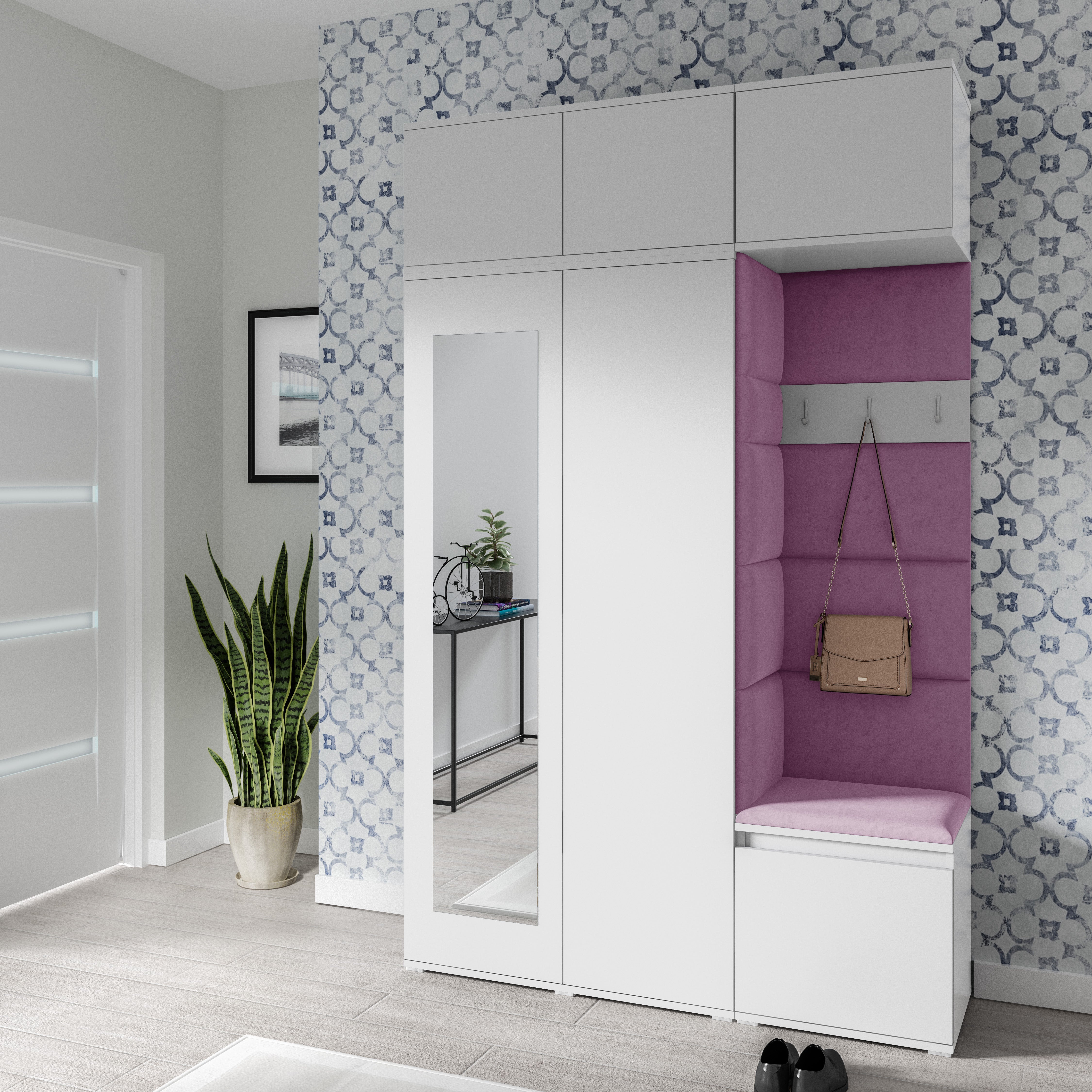 PK Emi 18 Flurgarderobe weiß - Polsterpaneele in verschiedenen Farben