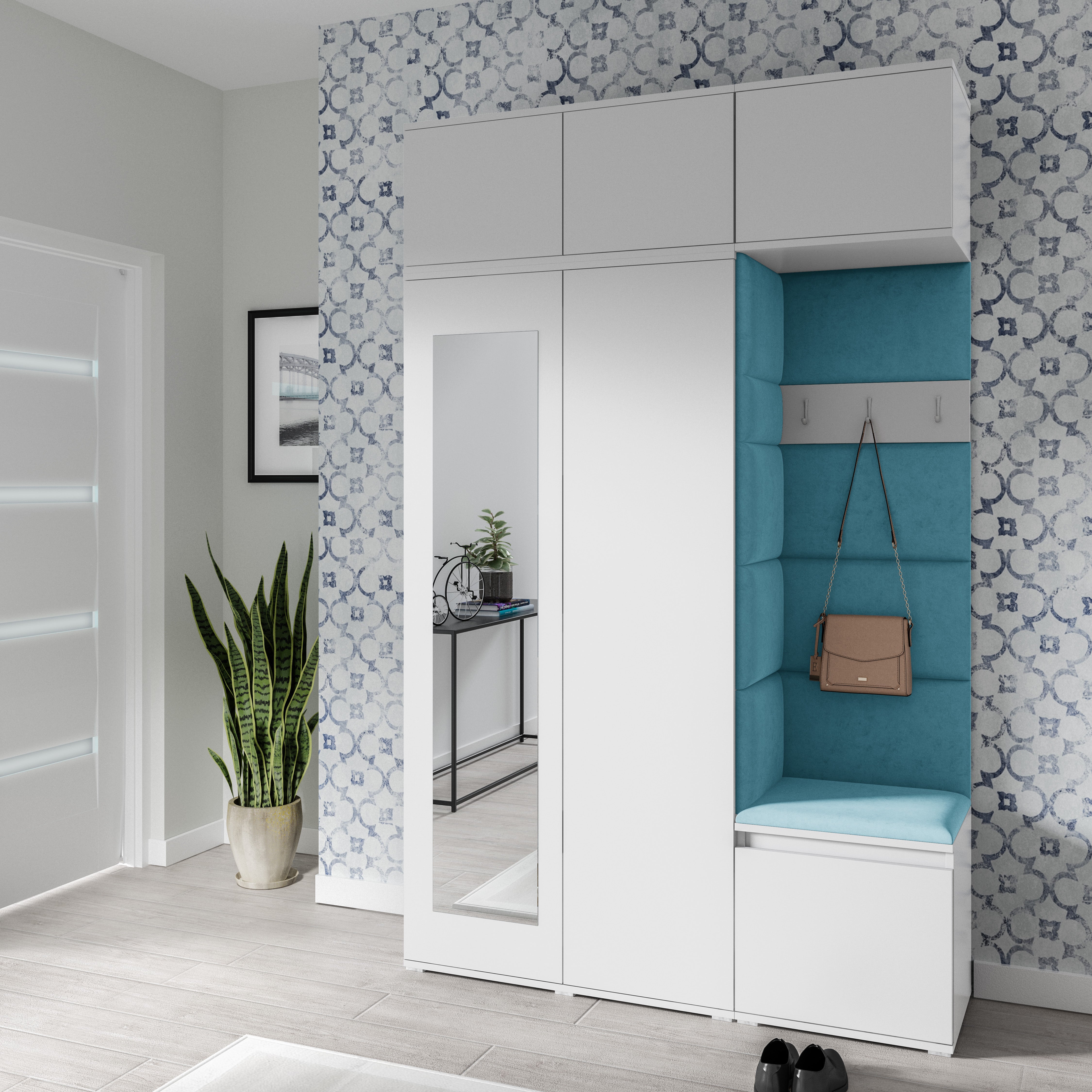 PK Emi 18 Flurgarderobe weiß - Polsterpaneele in verschiedenen Farben