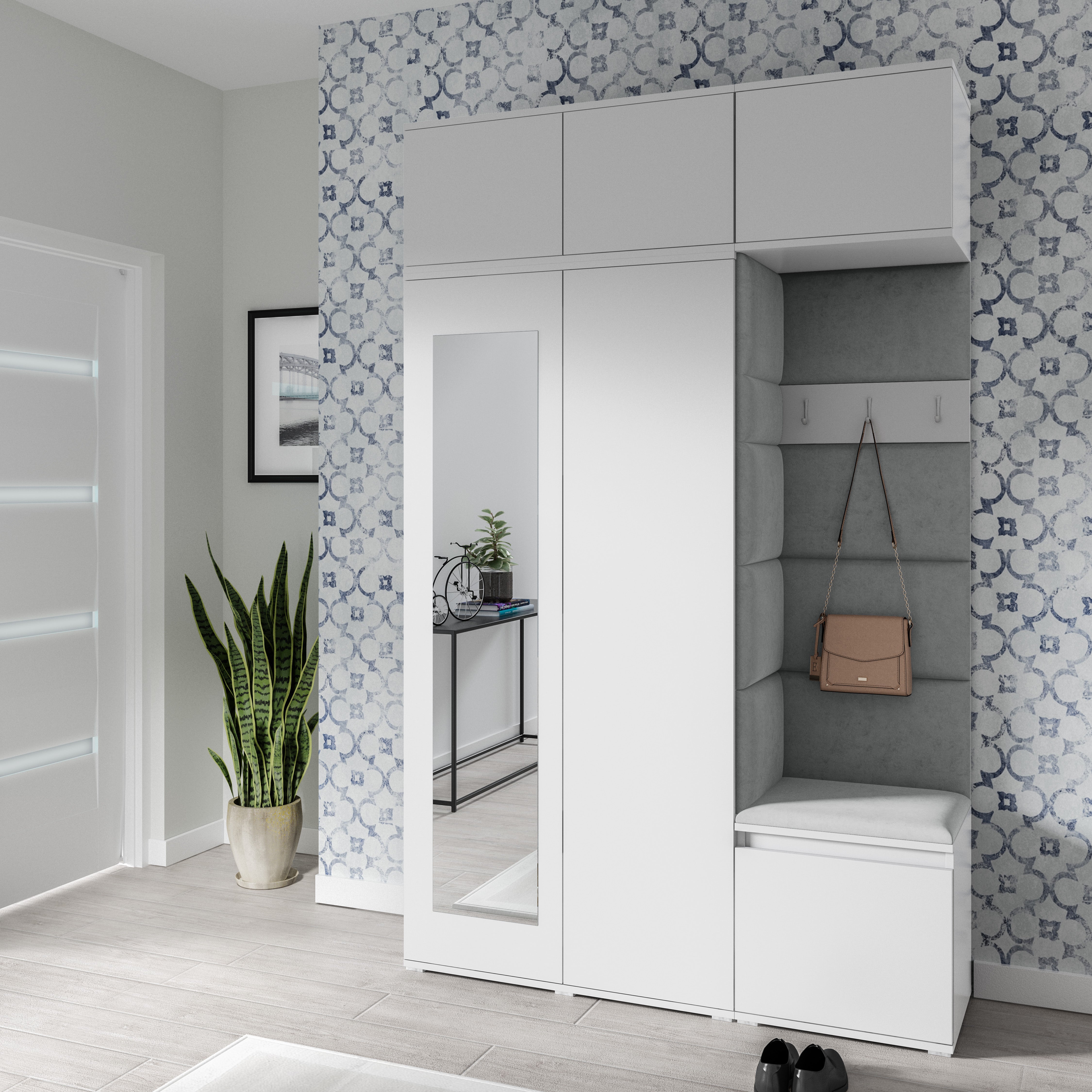 PK Emi 18 Flurgarderobe weiß - Polsterpaneele in verschiedenen Farben