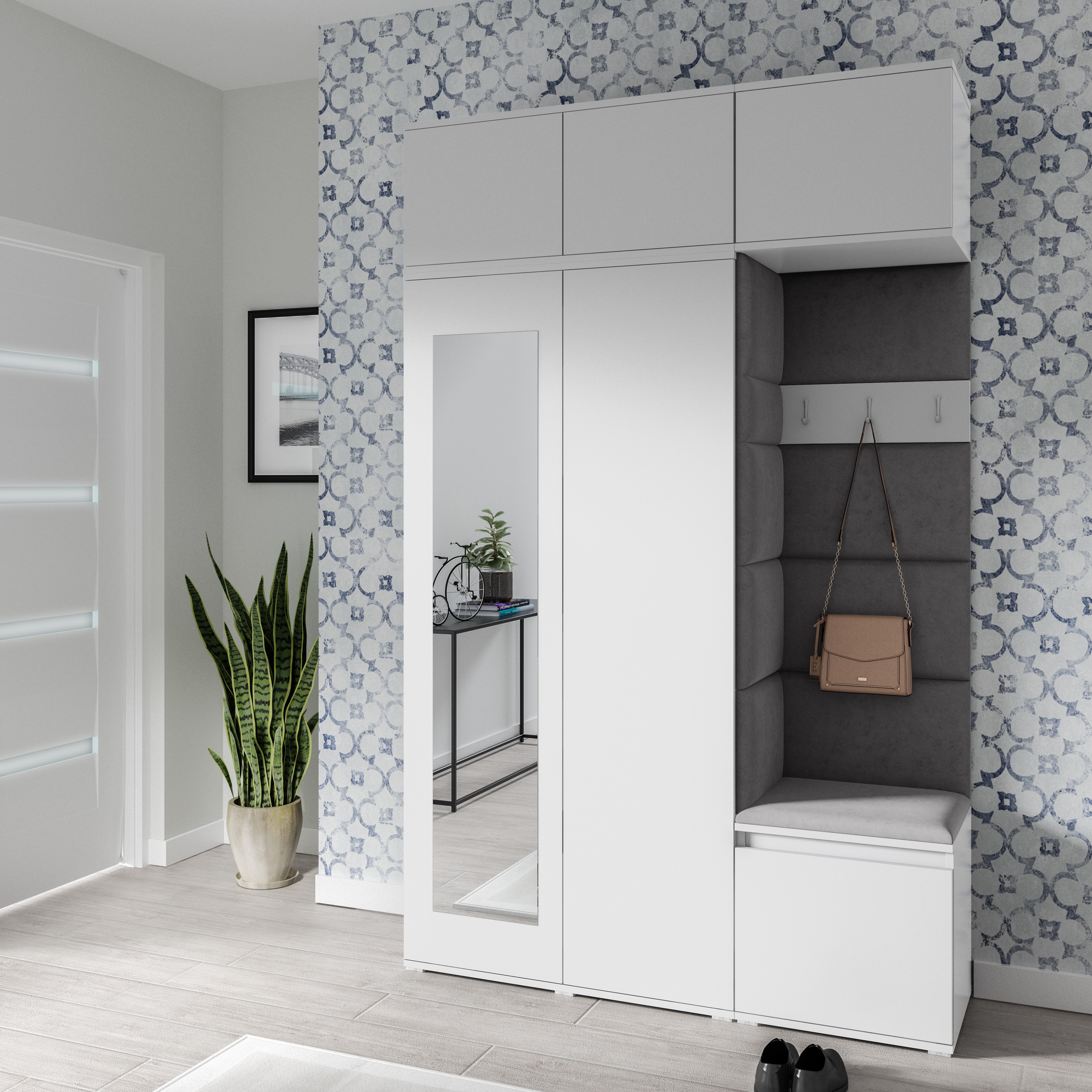 PK Emi 18 Flurgarderobe weiß - Polsterpaneele in verschiedenen Farben