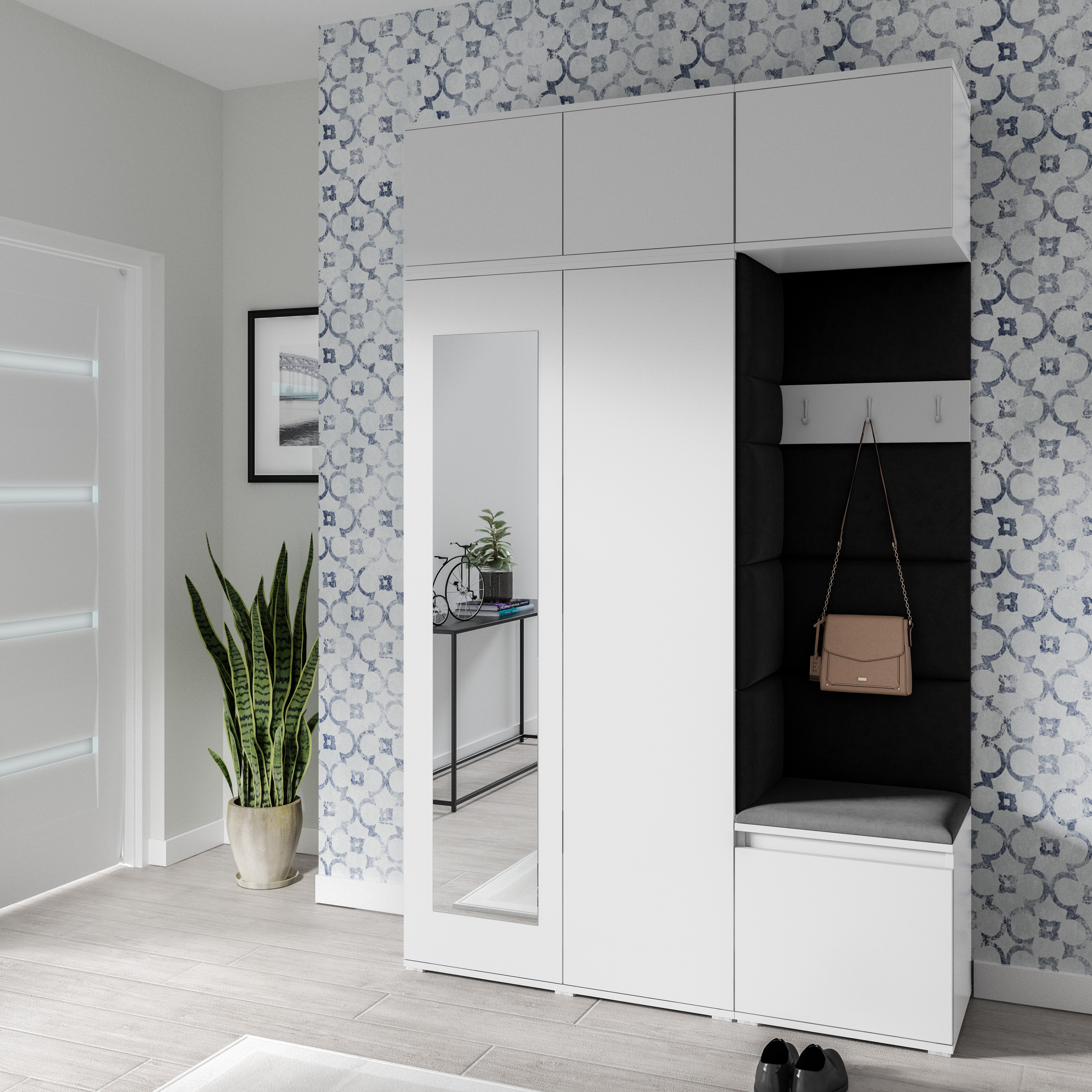 PK Emi 18 Flurgarderobe weiß - Polsterpaneele in verschiedenen Farben
