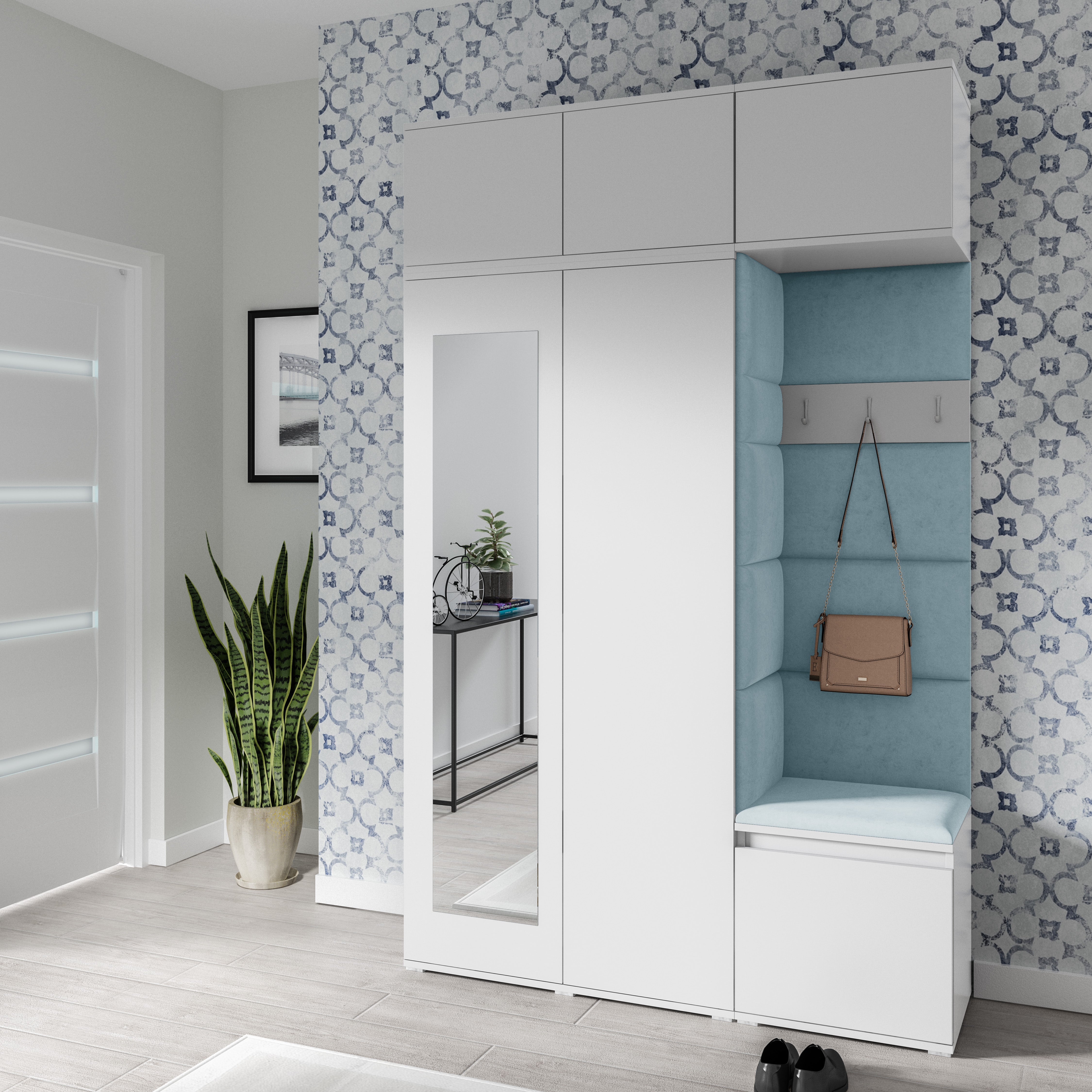 PK Emi 18 Flurgarderobe weiß - Polsterpaneele in verschiedenen Farben