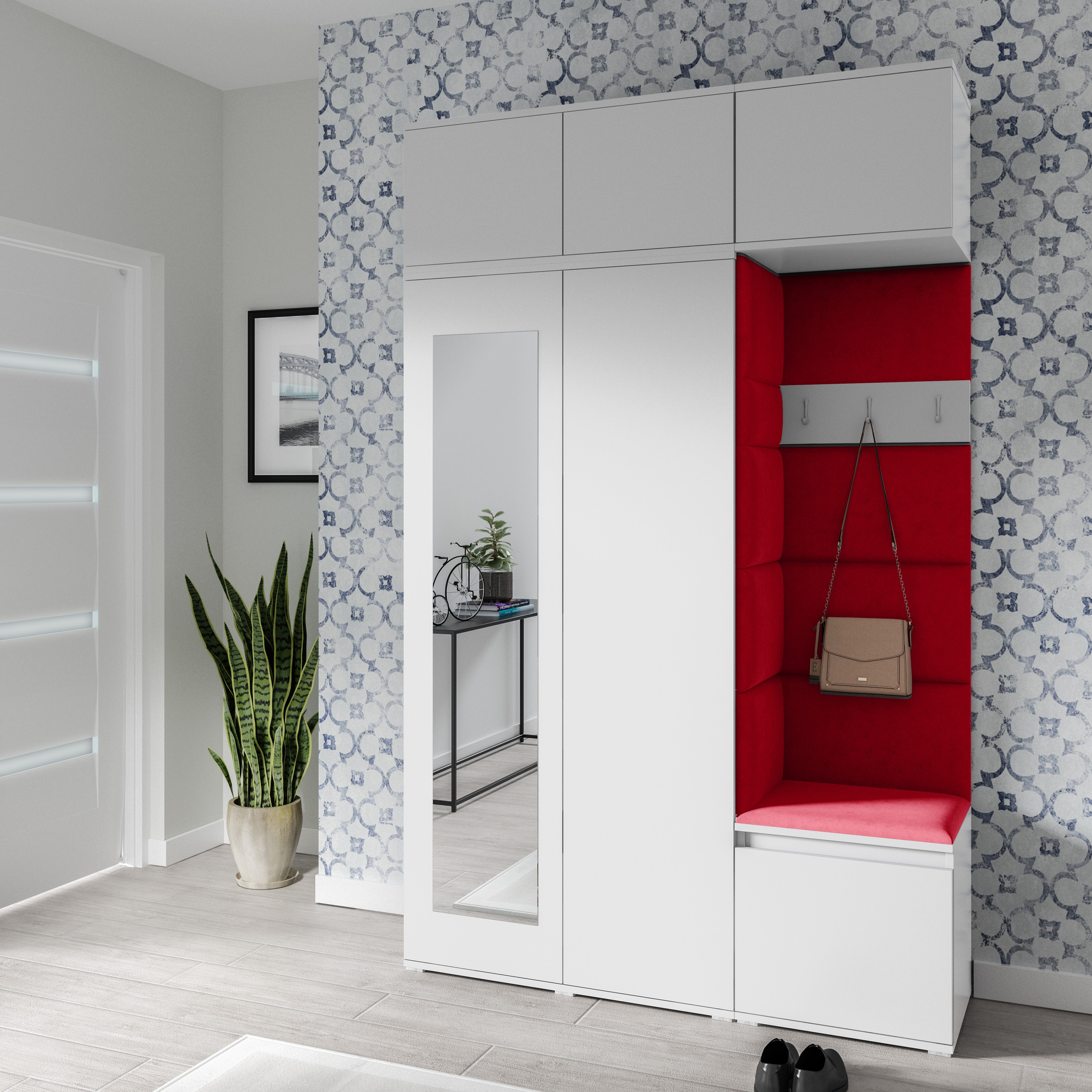 PK Emi 18 Flurgarderobe weiß - Polsterpaneele in verschiedenen Farben