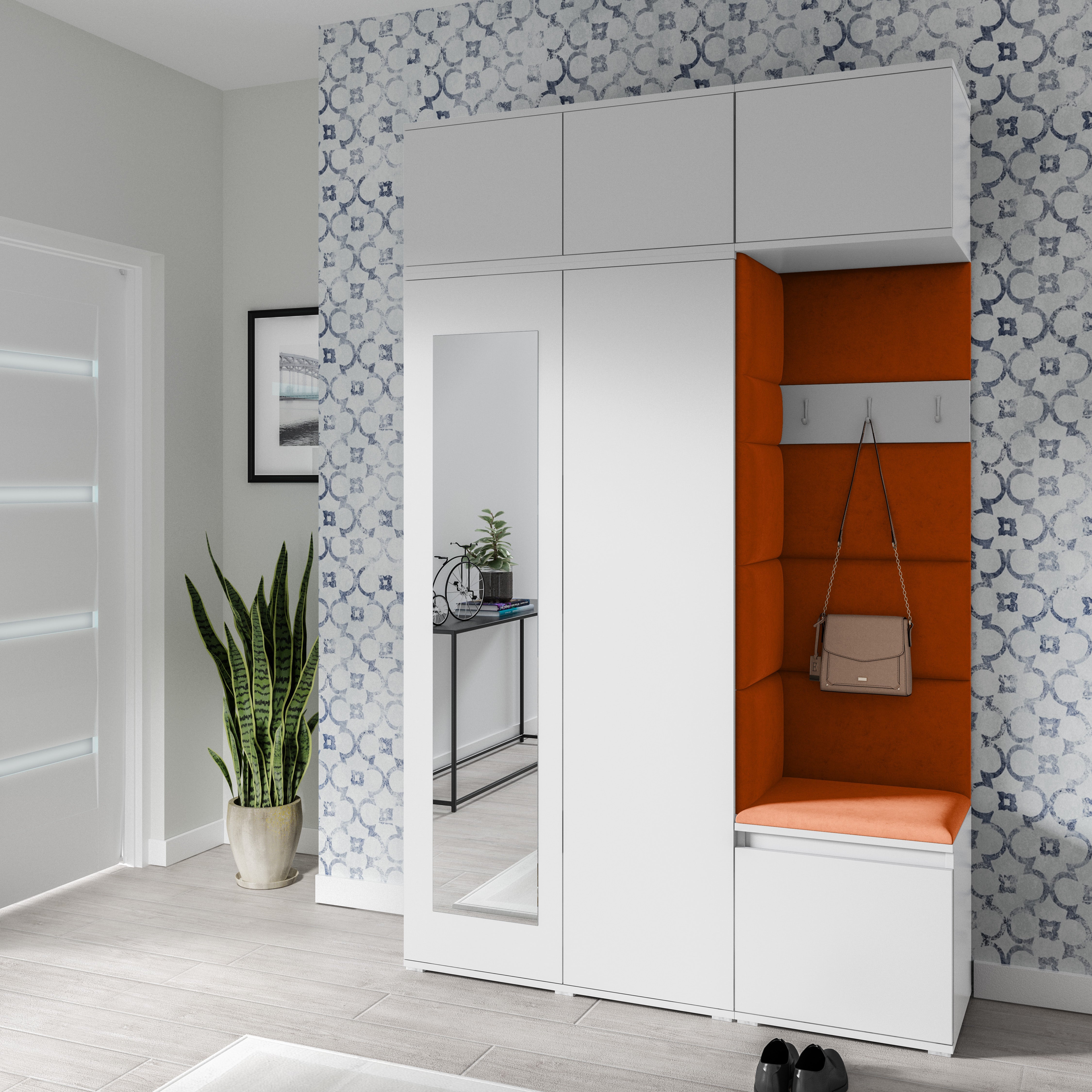 PK Emi 18 Flurgarderobe weiß - Polsterpaneele in verschiedenen Farben