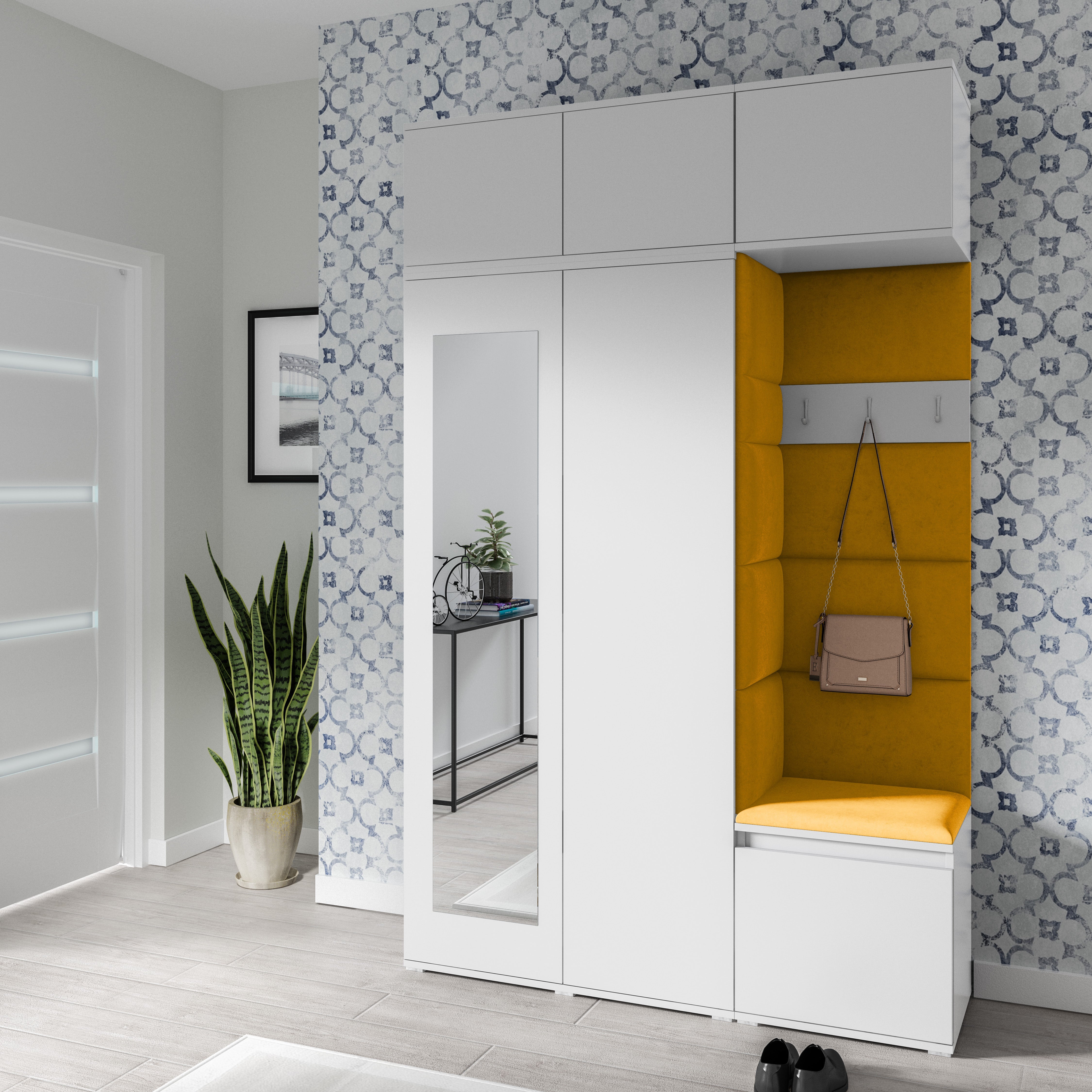 PK Emi 18 Flurgarderobe weiß - Polsterpaneele in verschiedenen Farben