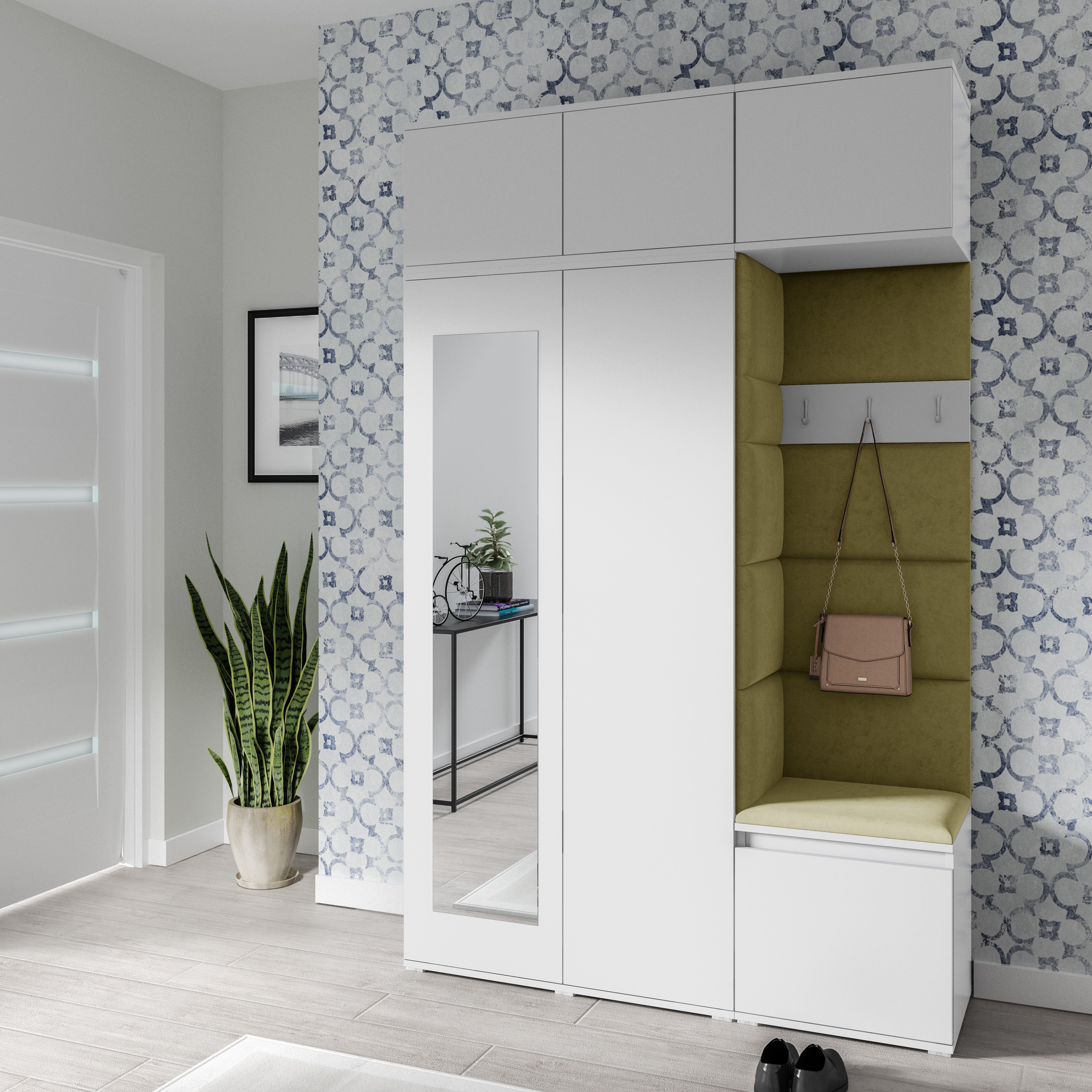 PK Emi 18 Flurgarderobe weiß - Polsterpaneele in verschiedenen Farben