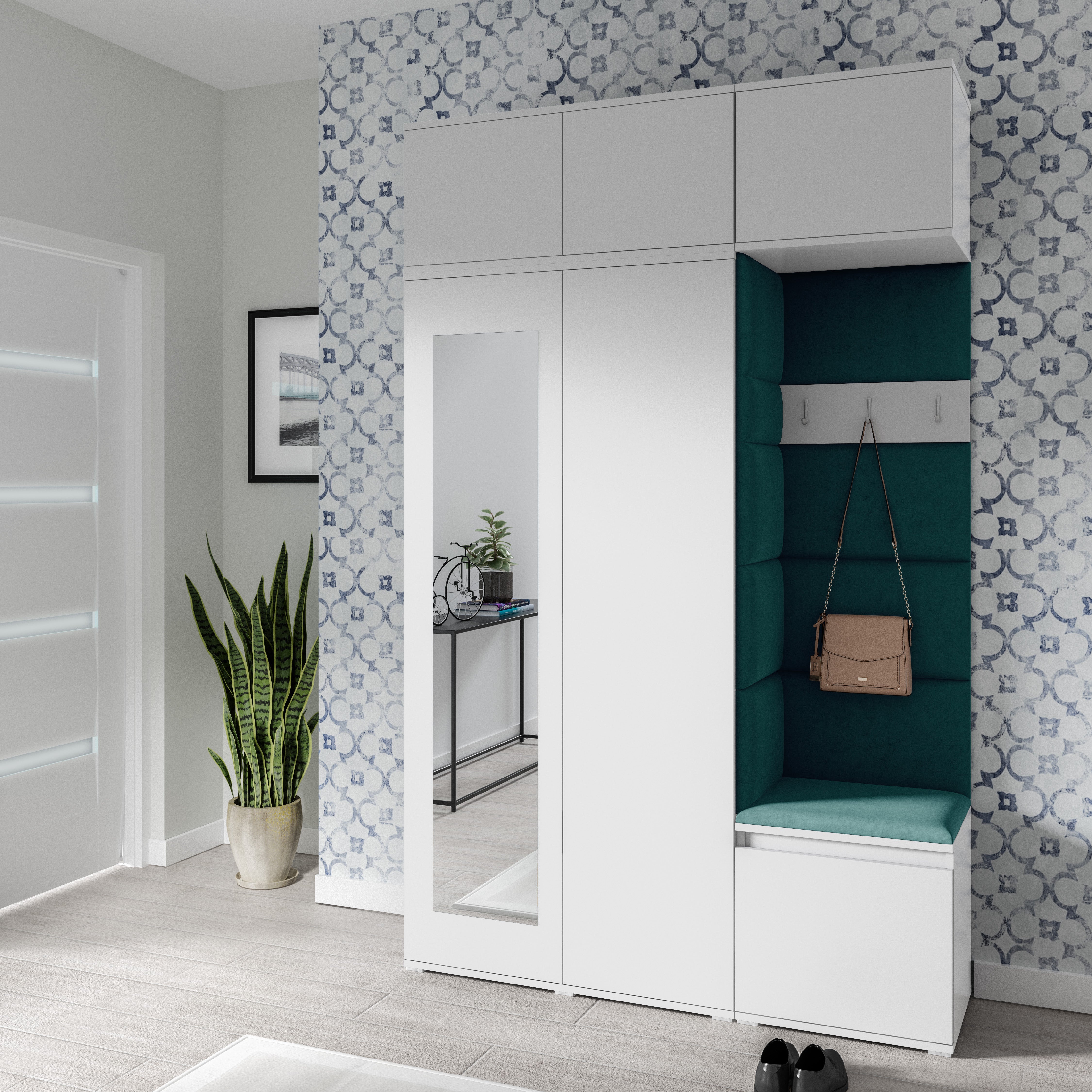 PK Emi 18 Flurgarderobe weiß - Polsterpaneele in verschiedenen Farben