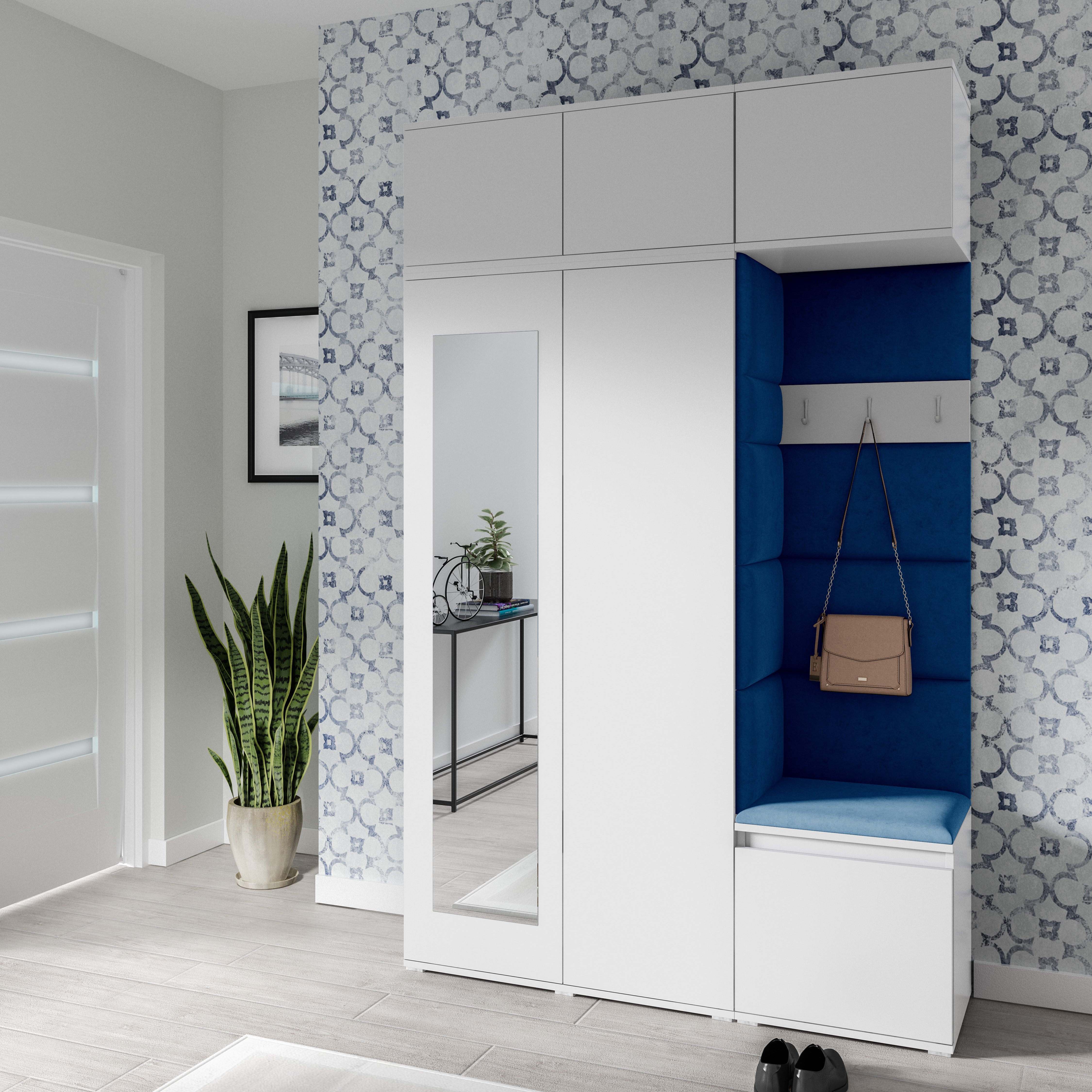 PK Emi 18 Flurgarderobe weiß - Polsterpaneele in verschiedenen Farben