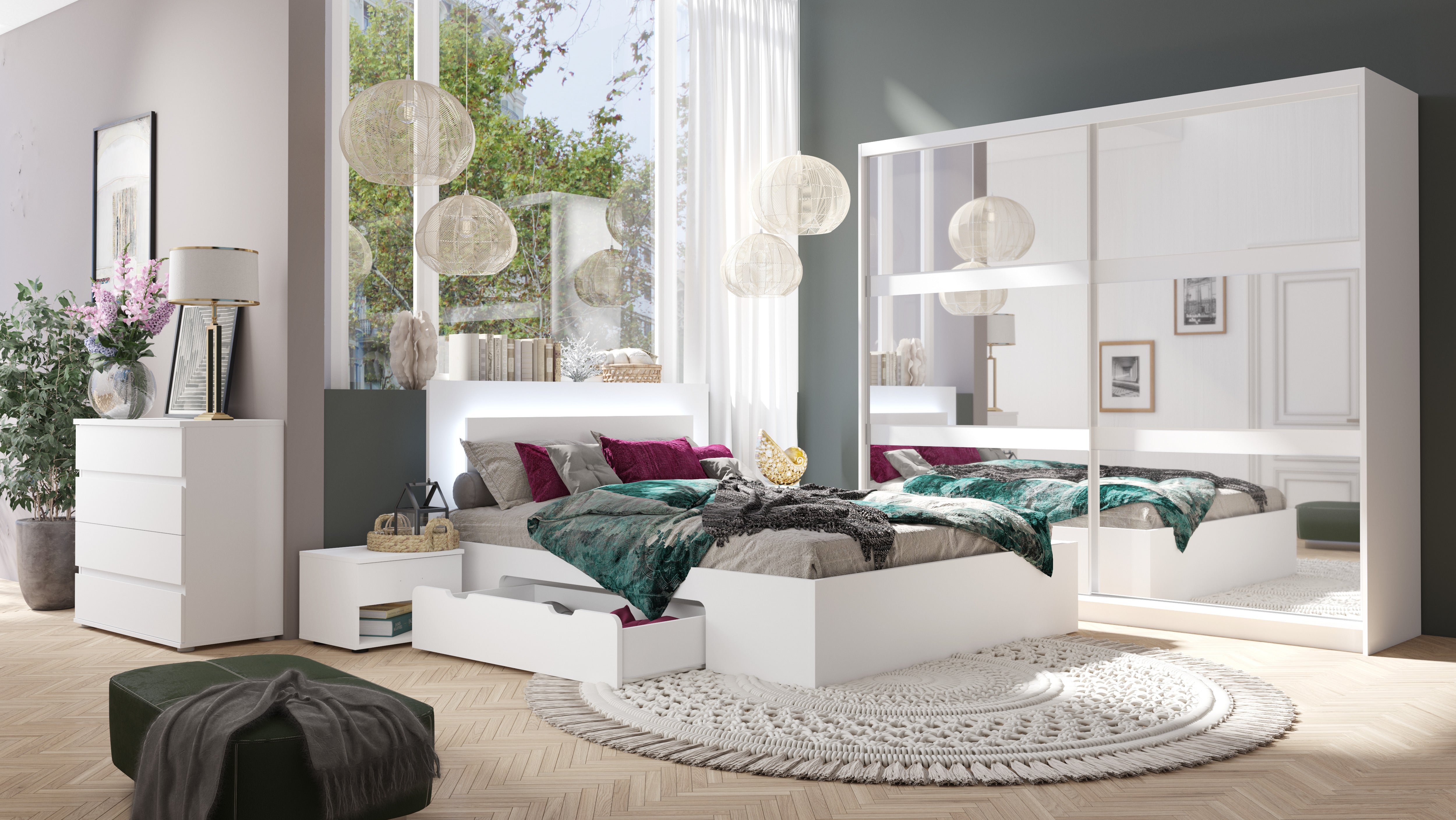 MO Fino Bed with Drawer – White