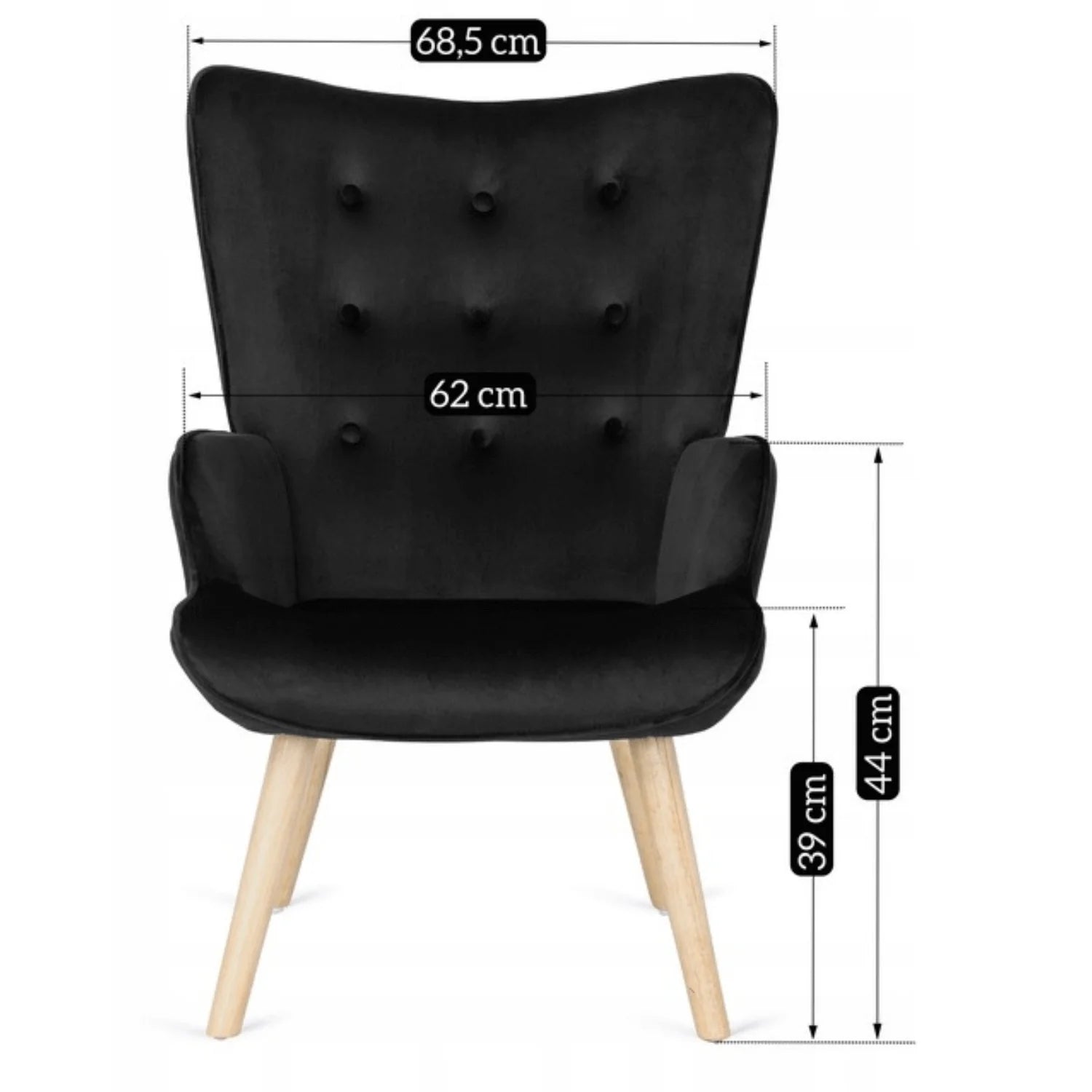 Elite LOZANO Black Velvet Armchair with Footstool