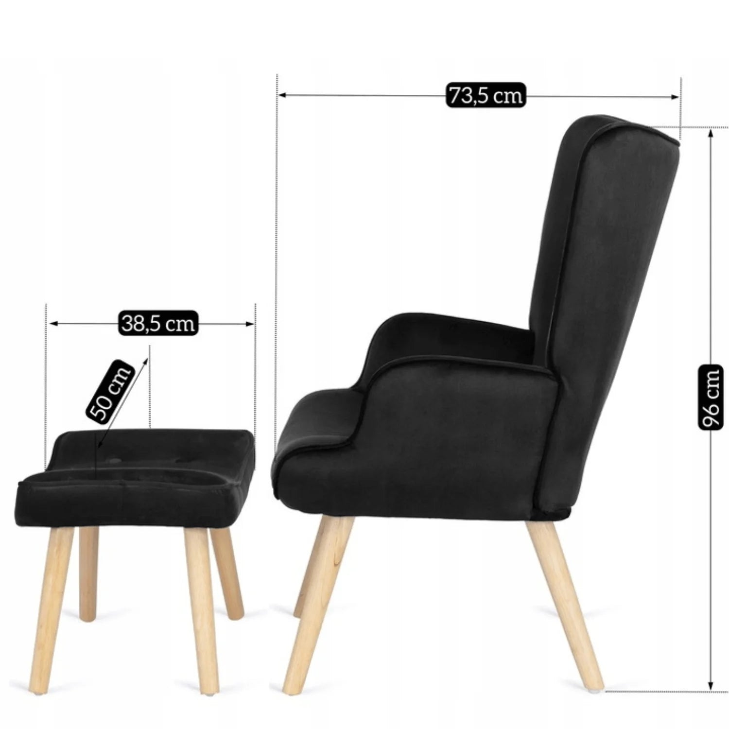 Elite LOZANO Black Velvet Armchair with Footstool