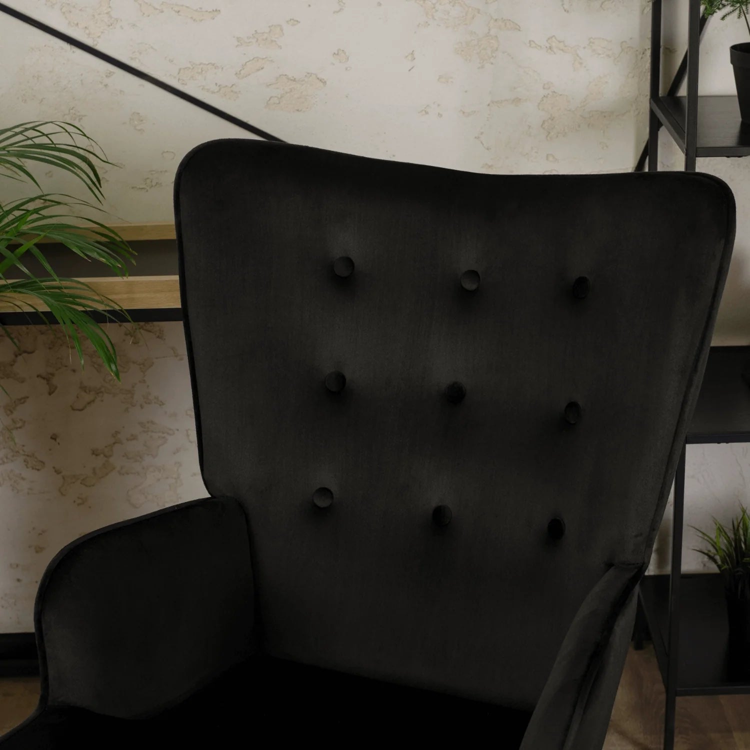 Elite LOZANO Black Velvet Armchair with Footstool