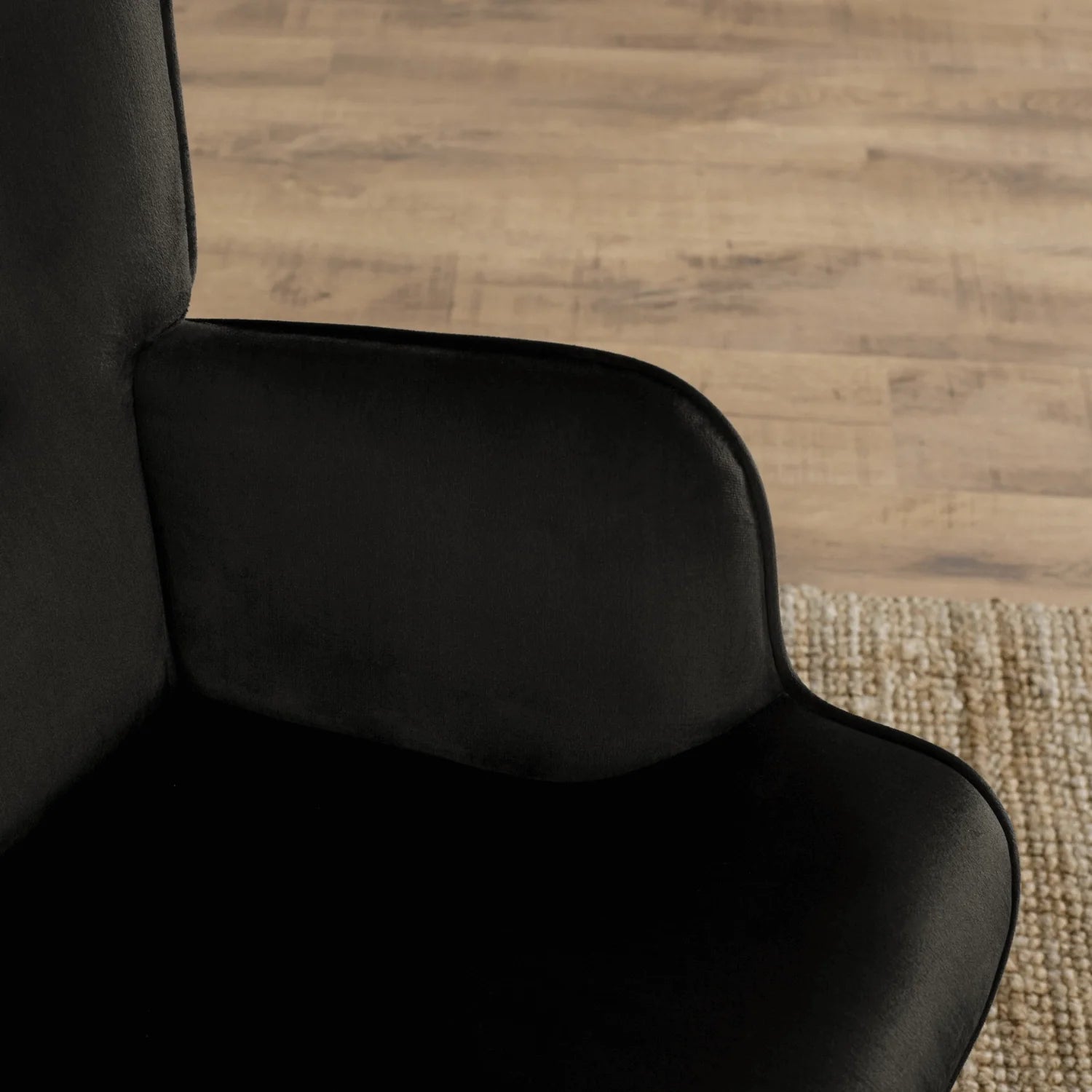 Elite LOZANO Black Velvet Armchair with Footstool