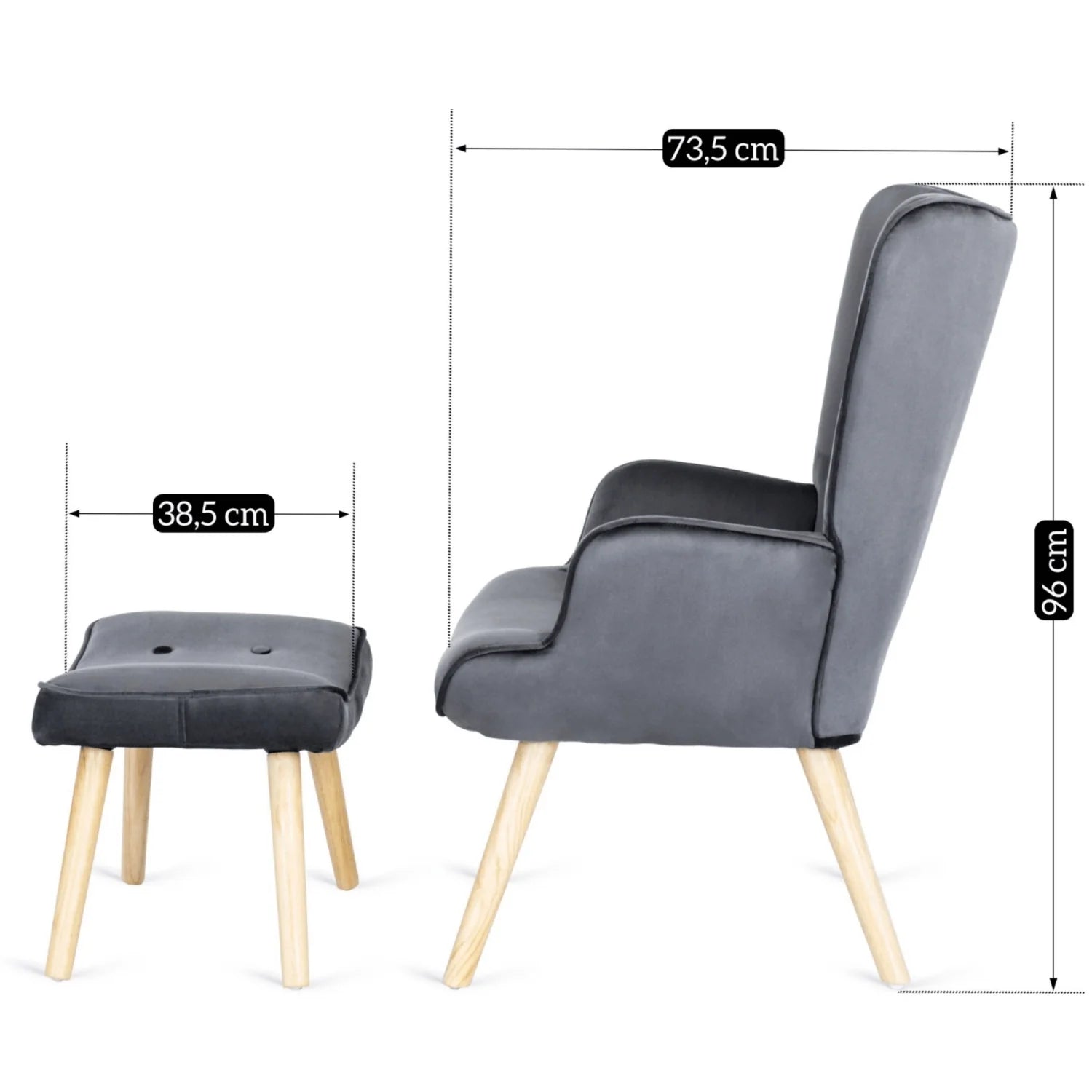 Elite LOZANO Grey Velvet Armchair with Footstool