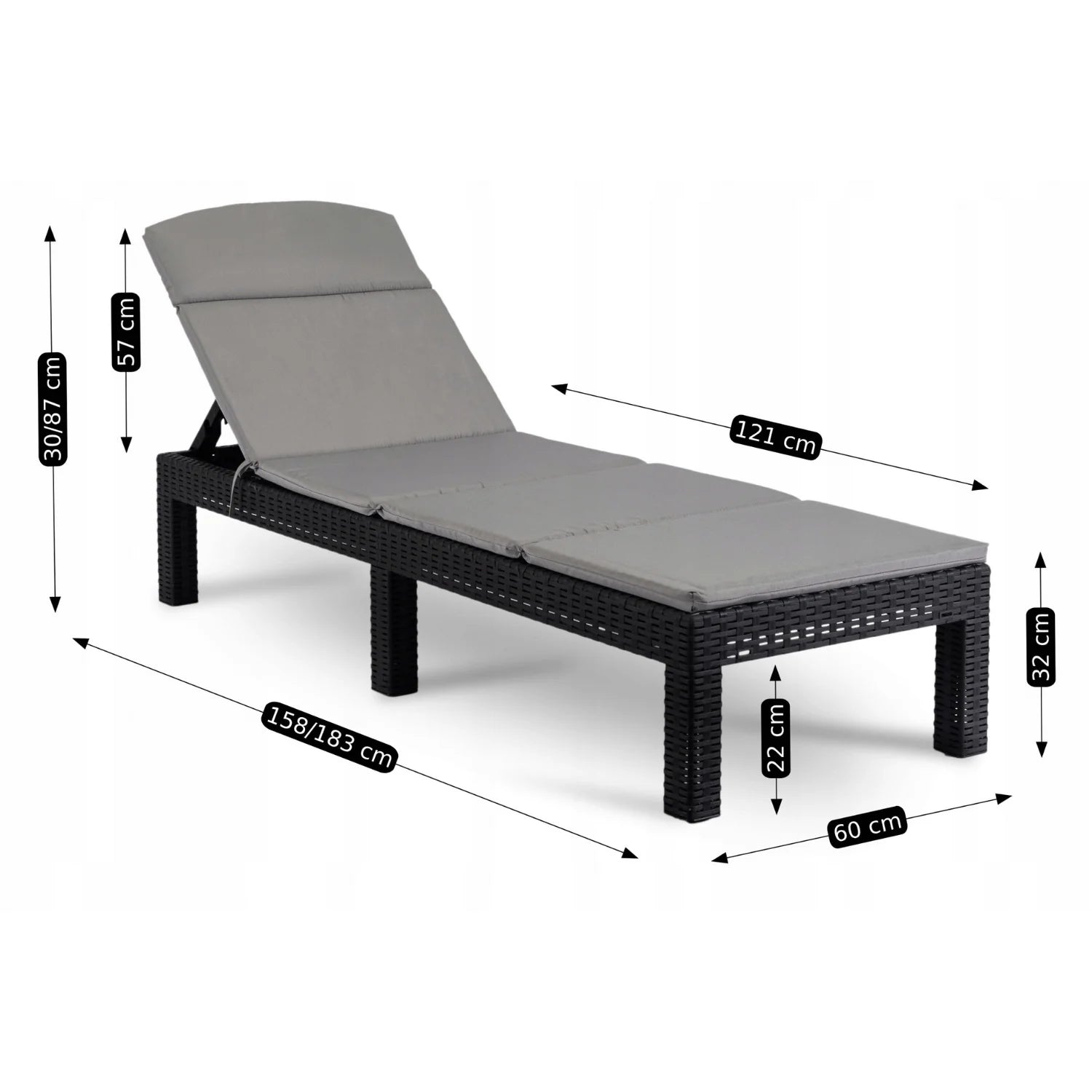Elite LUIZJANA Outdoor-Liegestuhl – Schwarzes Technorattan