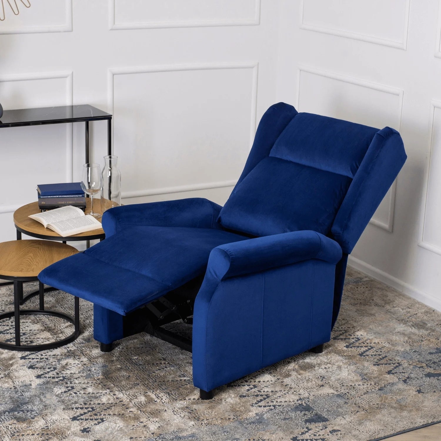 Elite SIMON Navy Blue Velvet Recliner