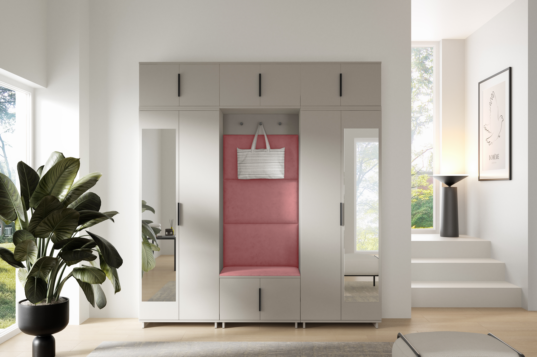 PK Bianco 2 Hallway Wardrobe Set - Misty Rose