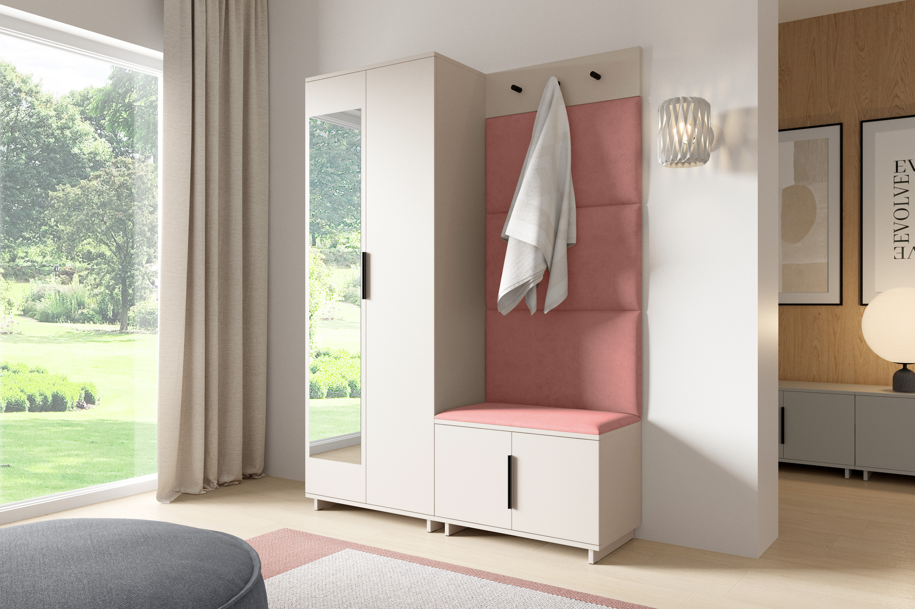 PK Bianco 3 Hallway Wardrobe Set - Misty Rose