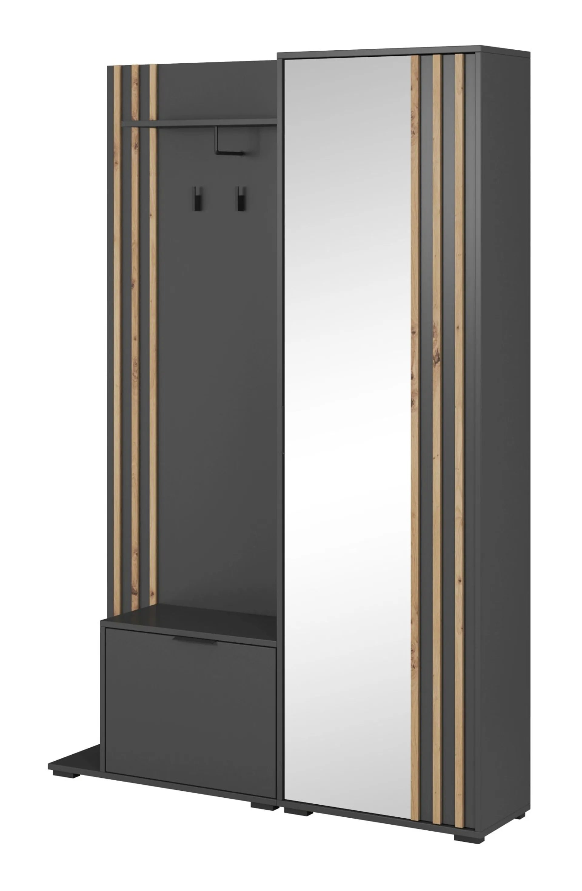 Nelly Flurgarderobe - Graphit / Artisan Slat / Spiegel