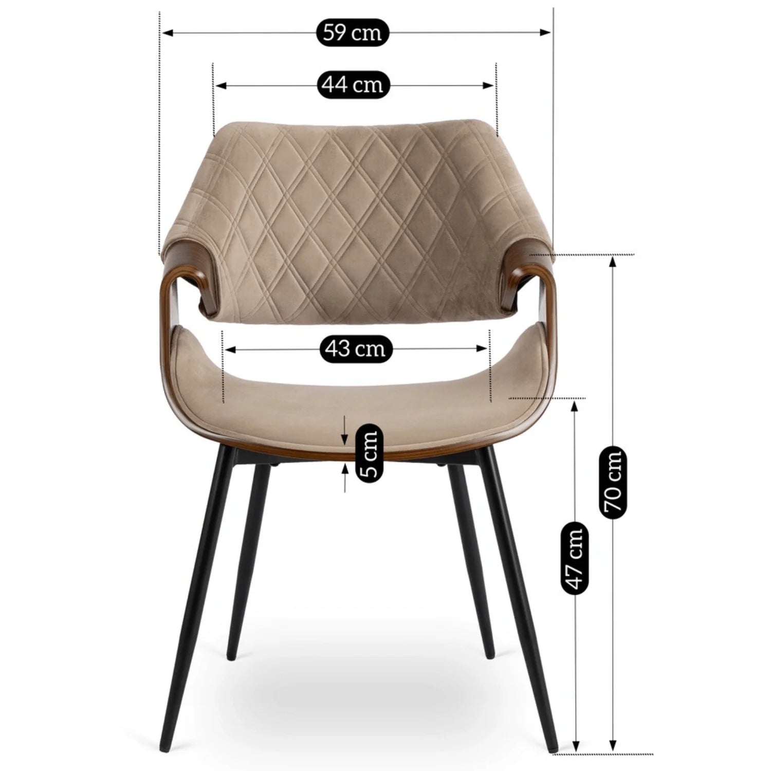 Elite DAKOTA Beige/Walnuss Veloursstuhl – Eine Fusion aus Eleganz und Komfort