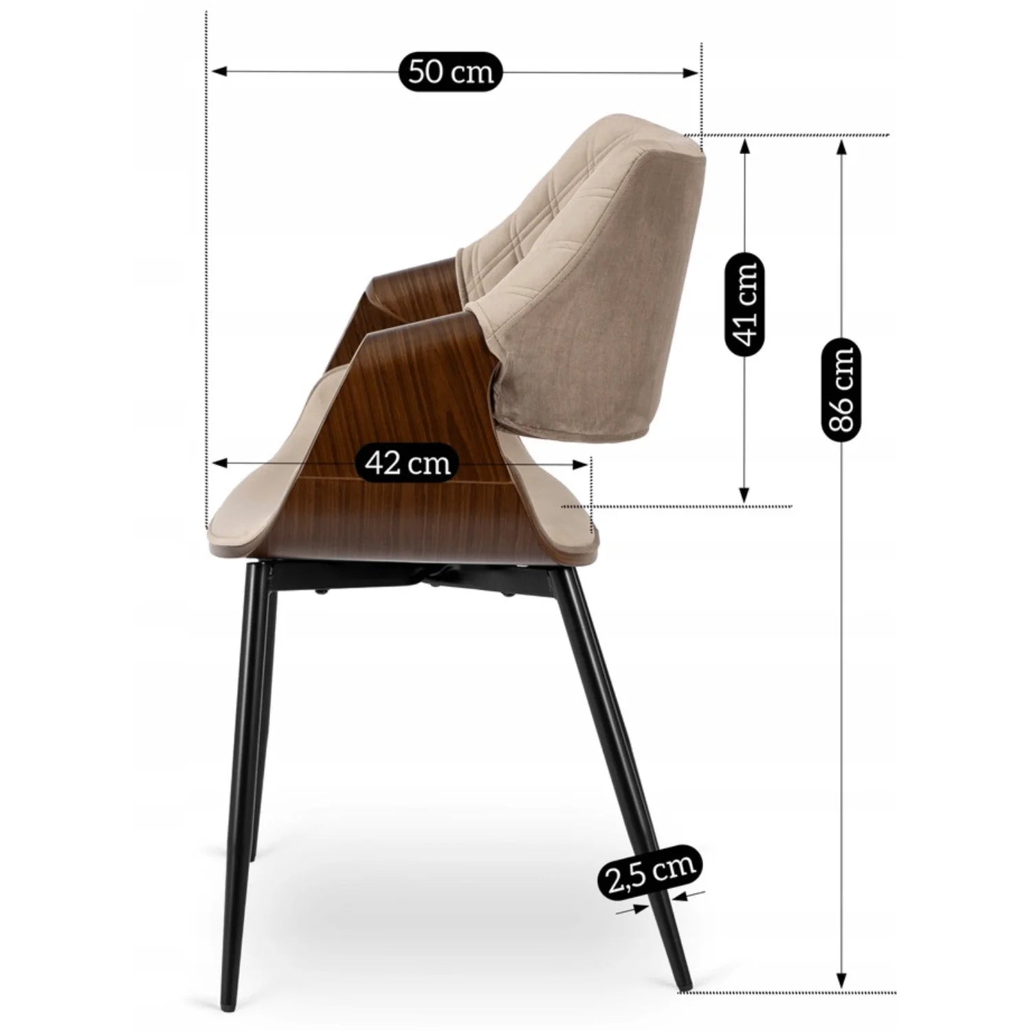 Elite DAKOTA Beige/Walnuss Veloursstuhl – Eine Fusion aus Eleganz und Komfort