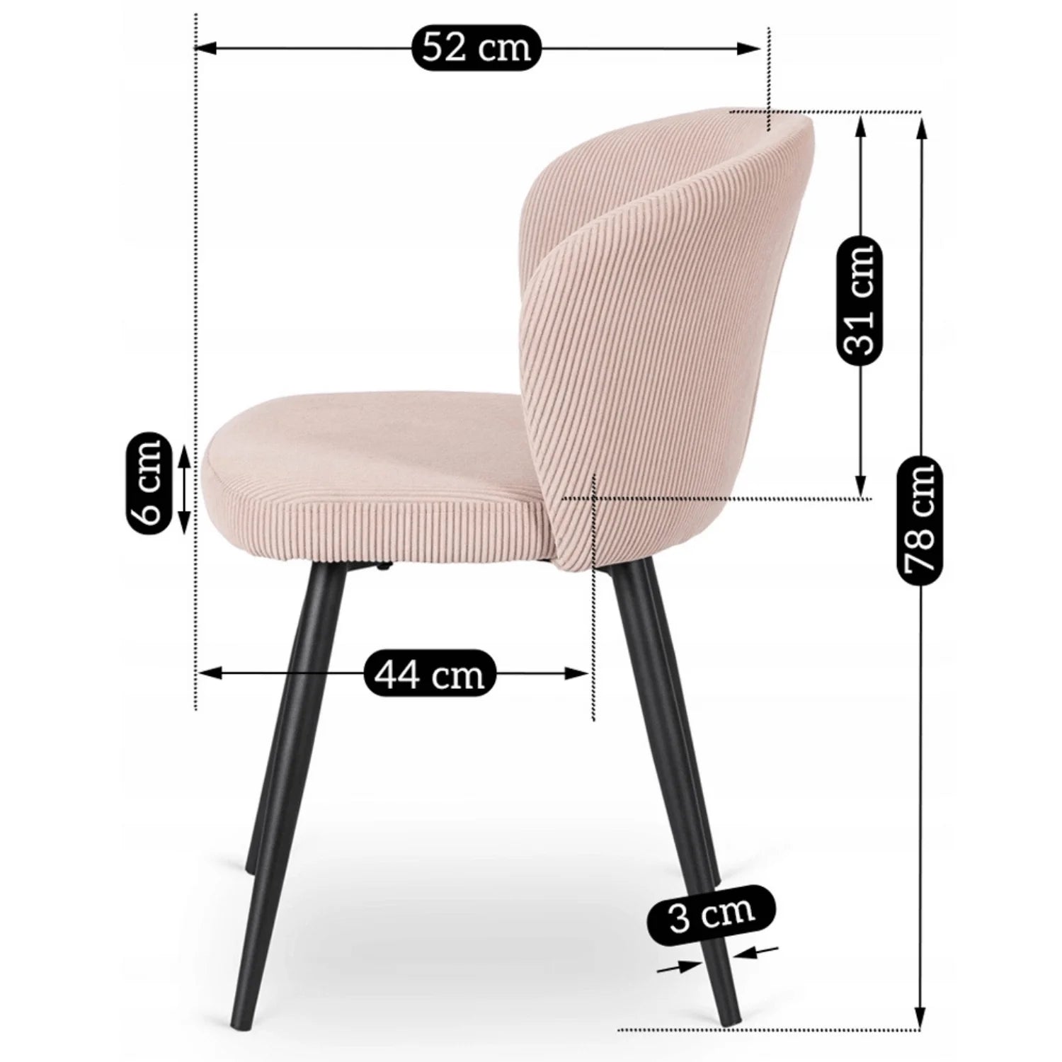Elite HAILEY Chair – Chic Pink Corduroy with Black Metal Legs