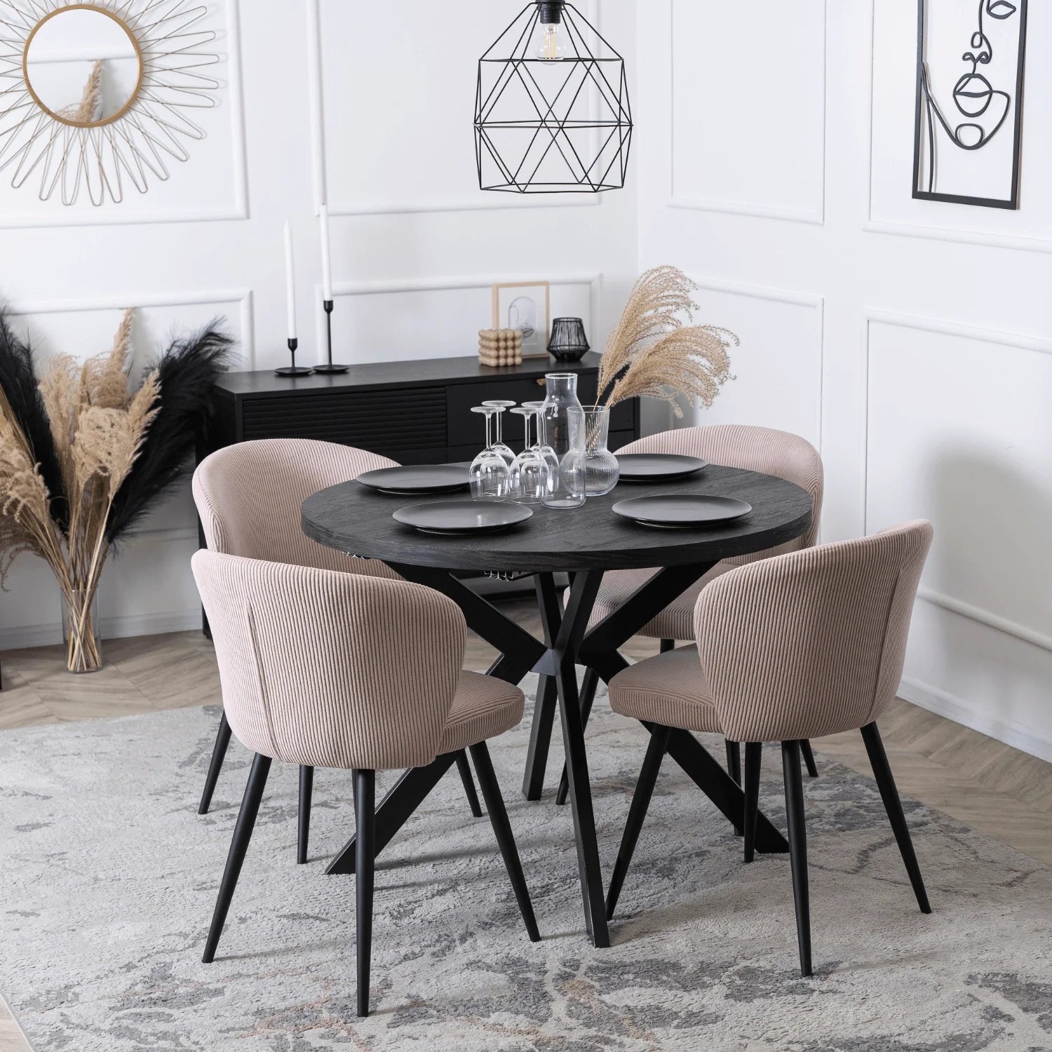 Elite HAILEY Chair – Chic Pink Corduroy with Black Metal Legs