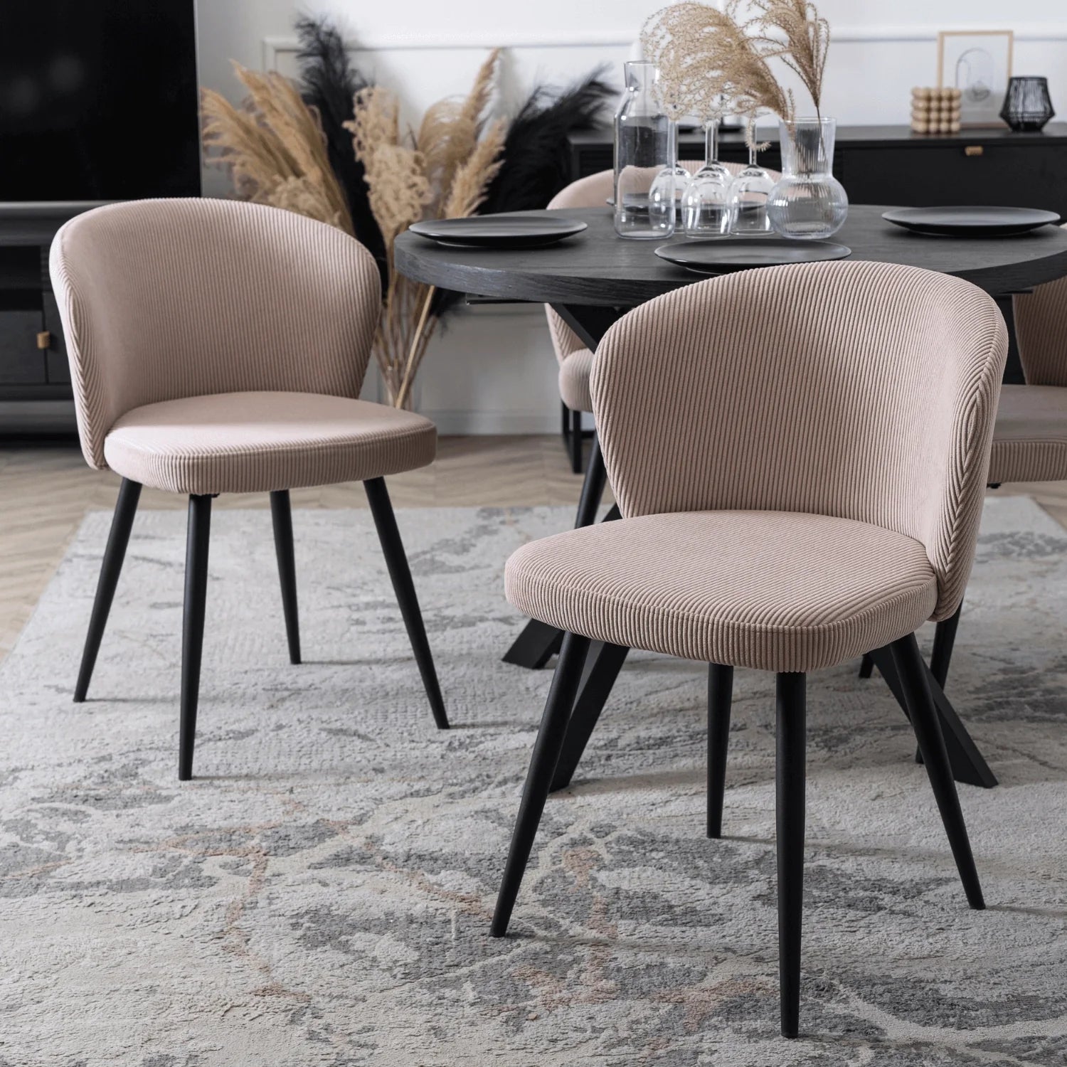 Elite HAILEY Chair – Chic Pink Corduroy with Black Metal Legs