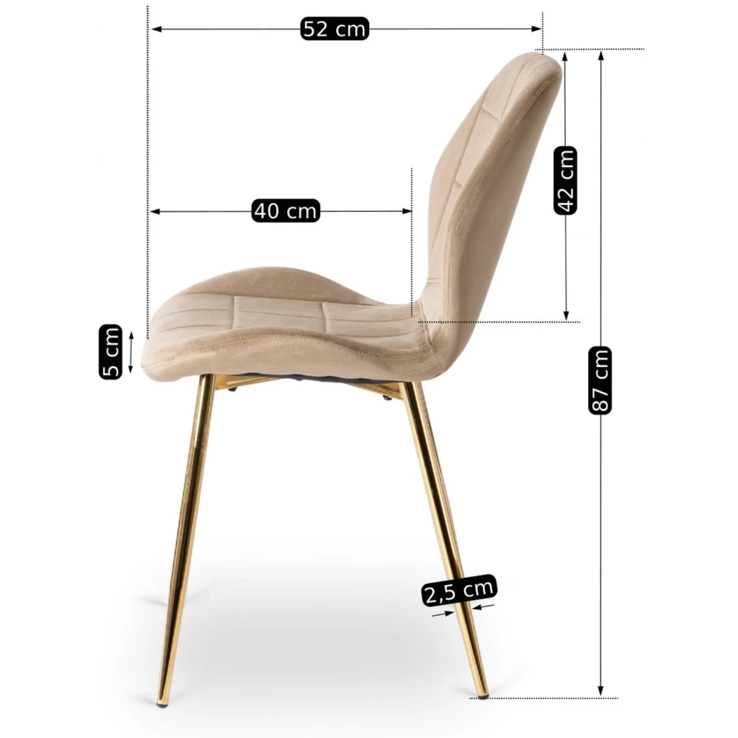 Elite IRYS Beige Veloursstuhl mit goldenen Beinen – Ein Statement von Eleganz und Komfort