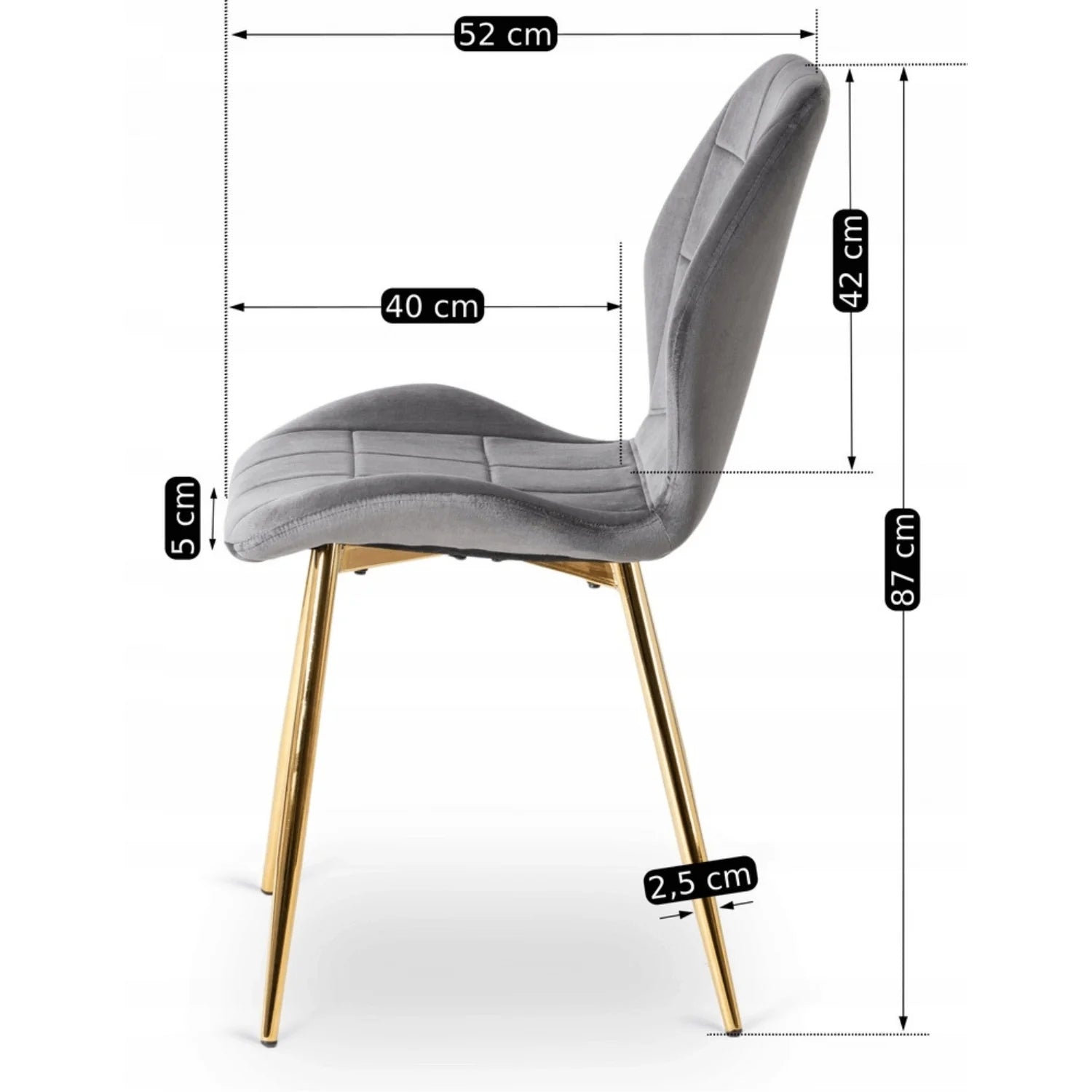 Elite IRYS Grauer Veloursstuhl mit goldenen Beinen – Eine Mischung aus Eleganz und Modernität