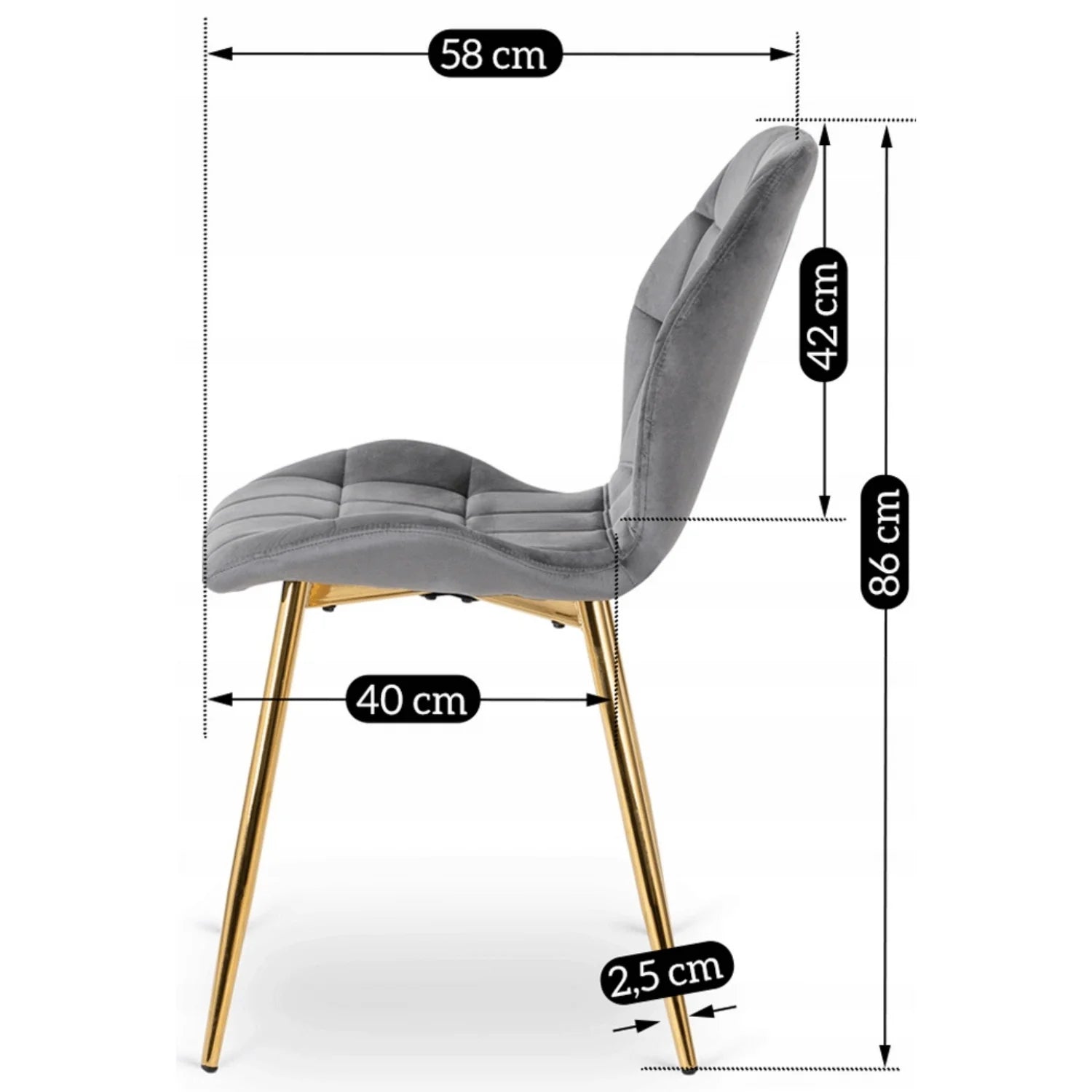 Elite LUCKY Grauer Samtstuhl mit goldenen Beinen – Elegante und moderne Sitzgelegenheiten