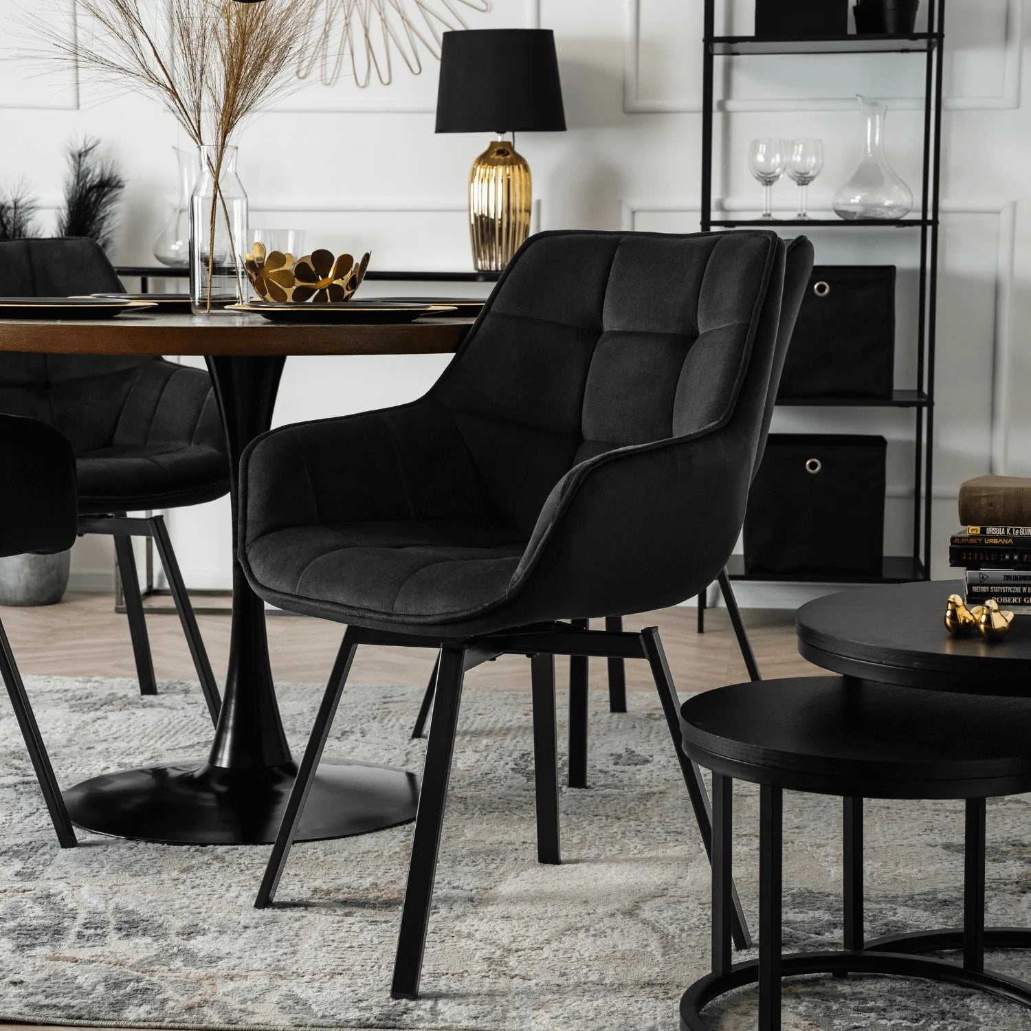 Elite LUNA Black Velvet Swivel Chair – Modern Comfort & Style