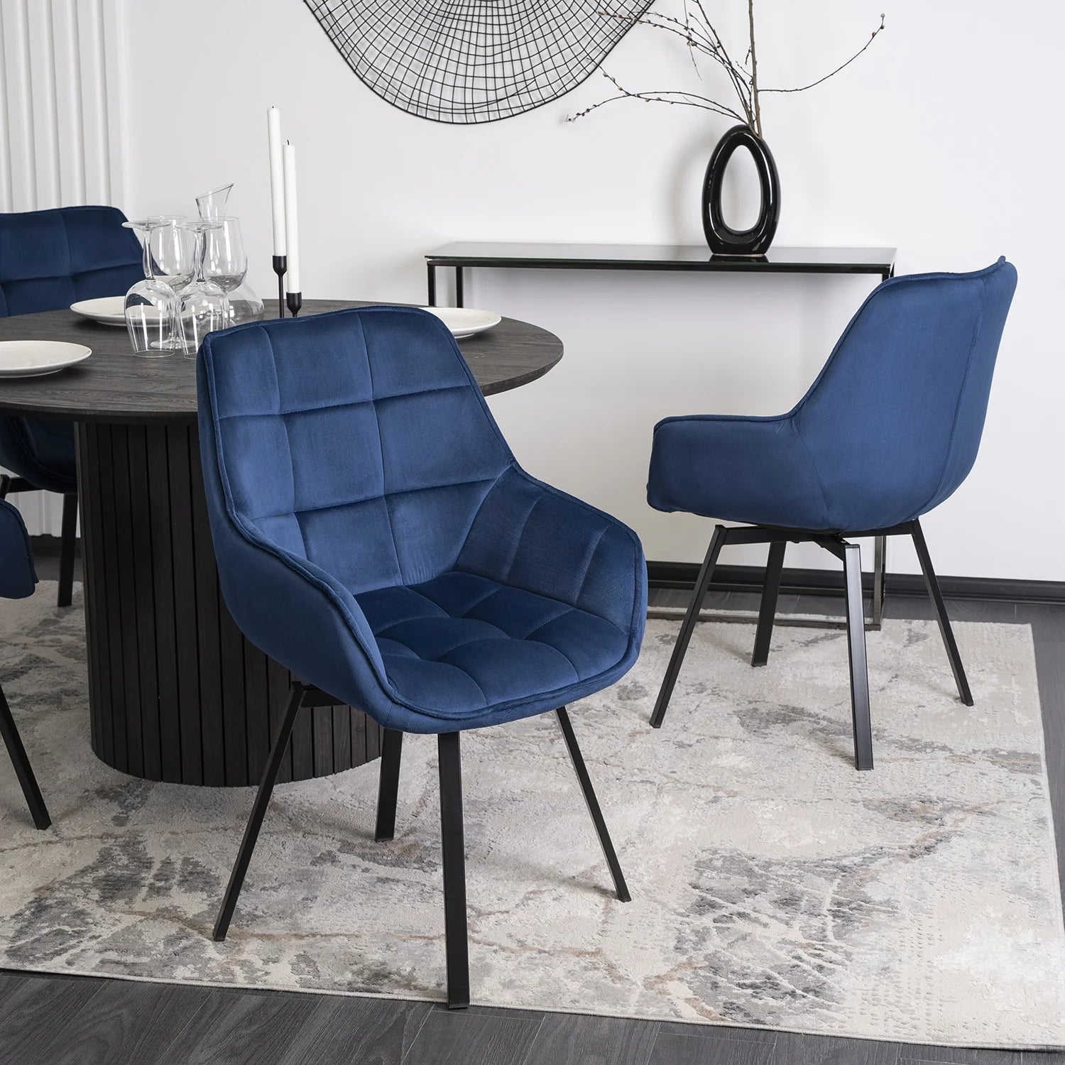 Elite LUNA Navy Blue Velvet Swivel Chair – Luxurious Comfort & Style