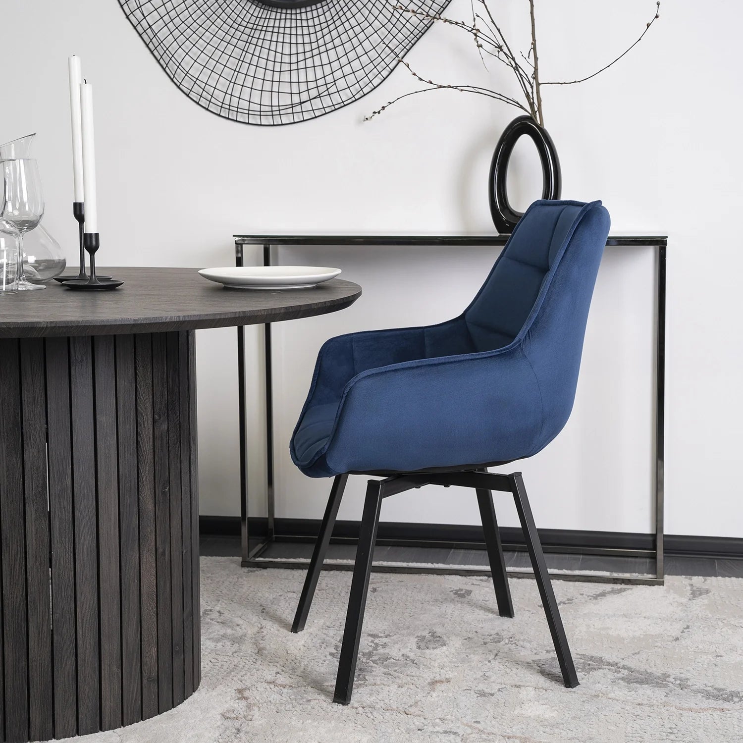 Elite LUNA Navy Blue Velvet Swivel Chair – Luxurious Comfort & Style