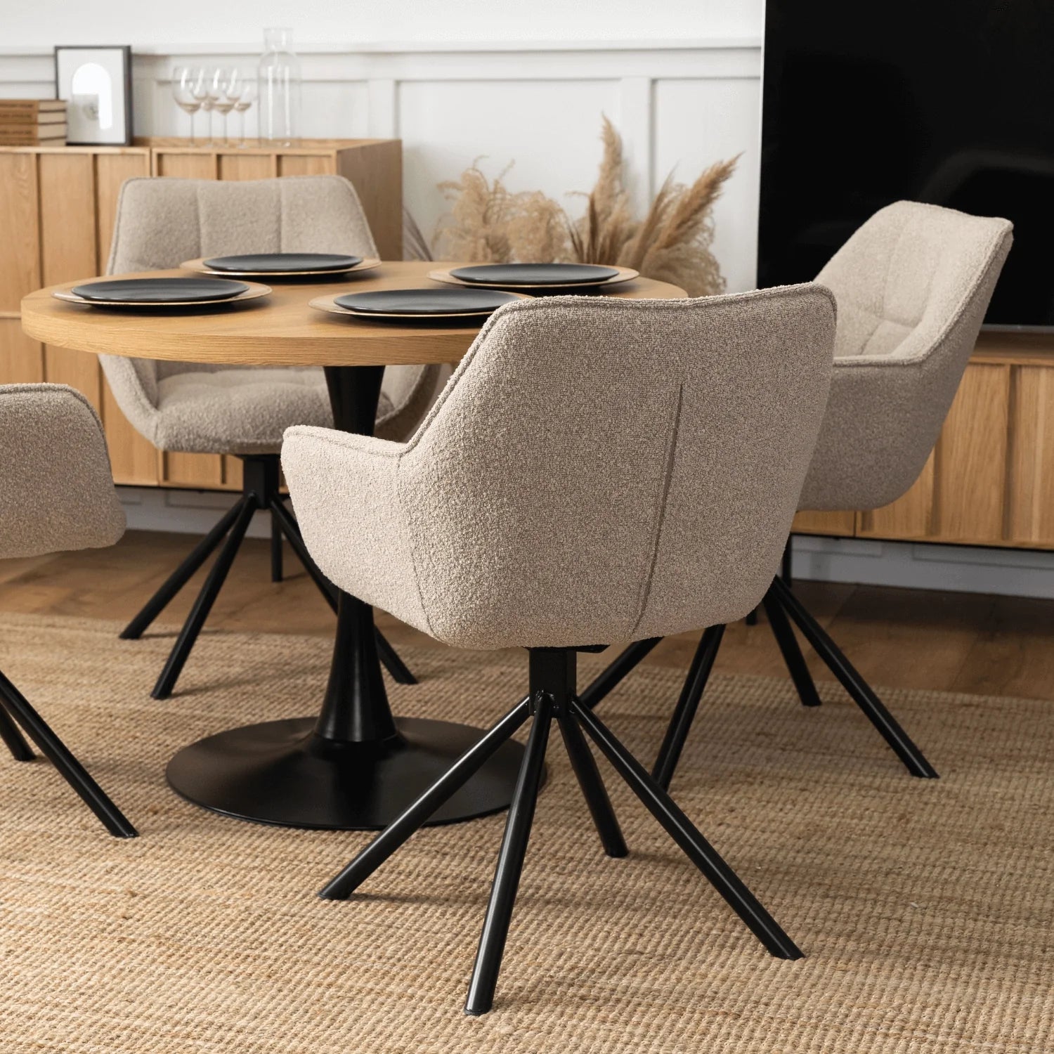 Elite PEONY Swivel Chair – Elegant Beige Bouclé Comfort