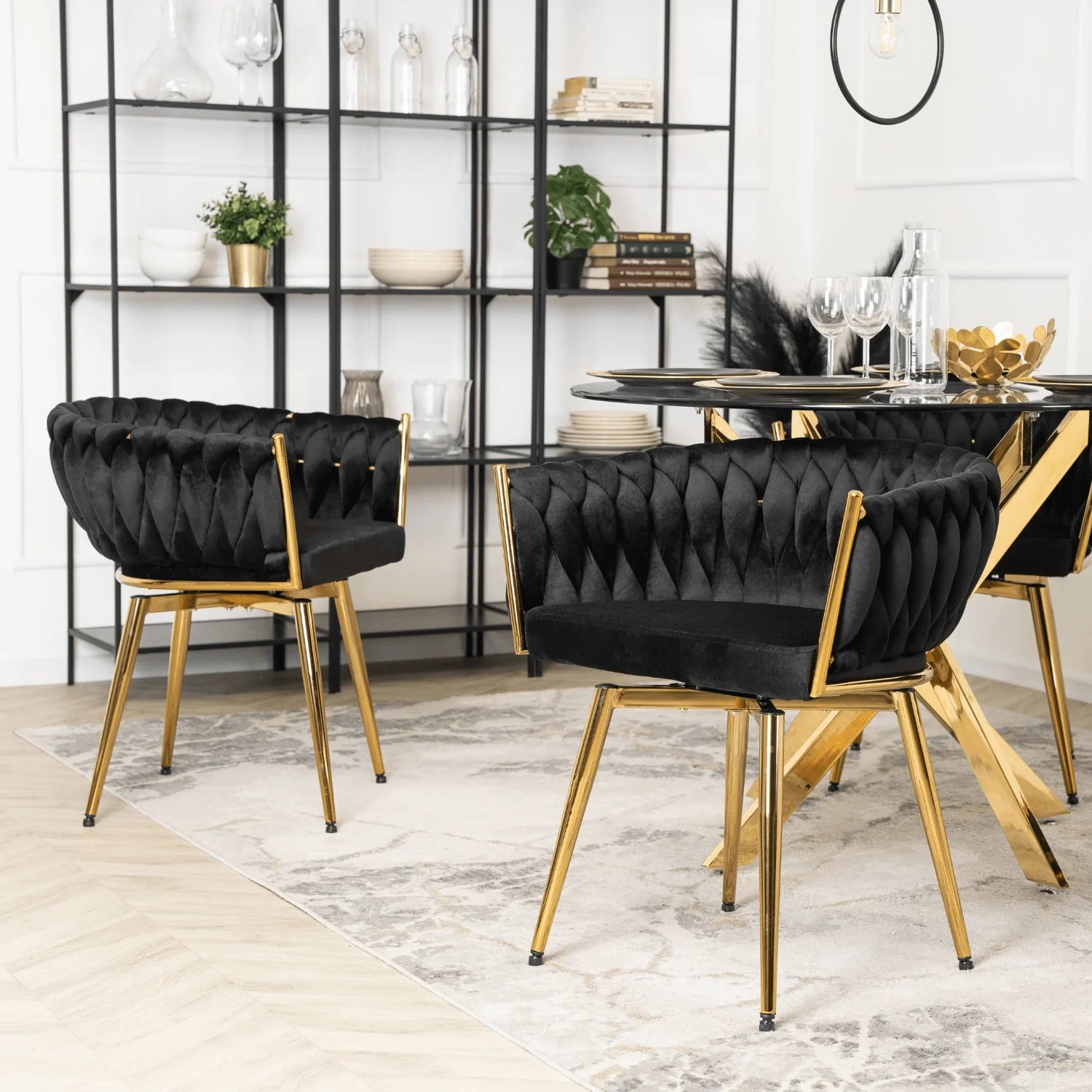 Elite RUBI Swivel Velvet Chair – Sophisticated Black & Gold Elegance