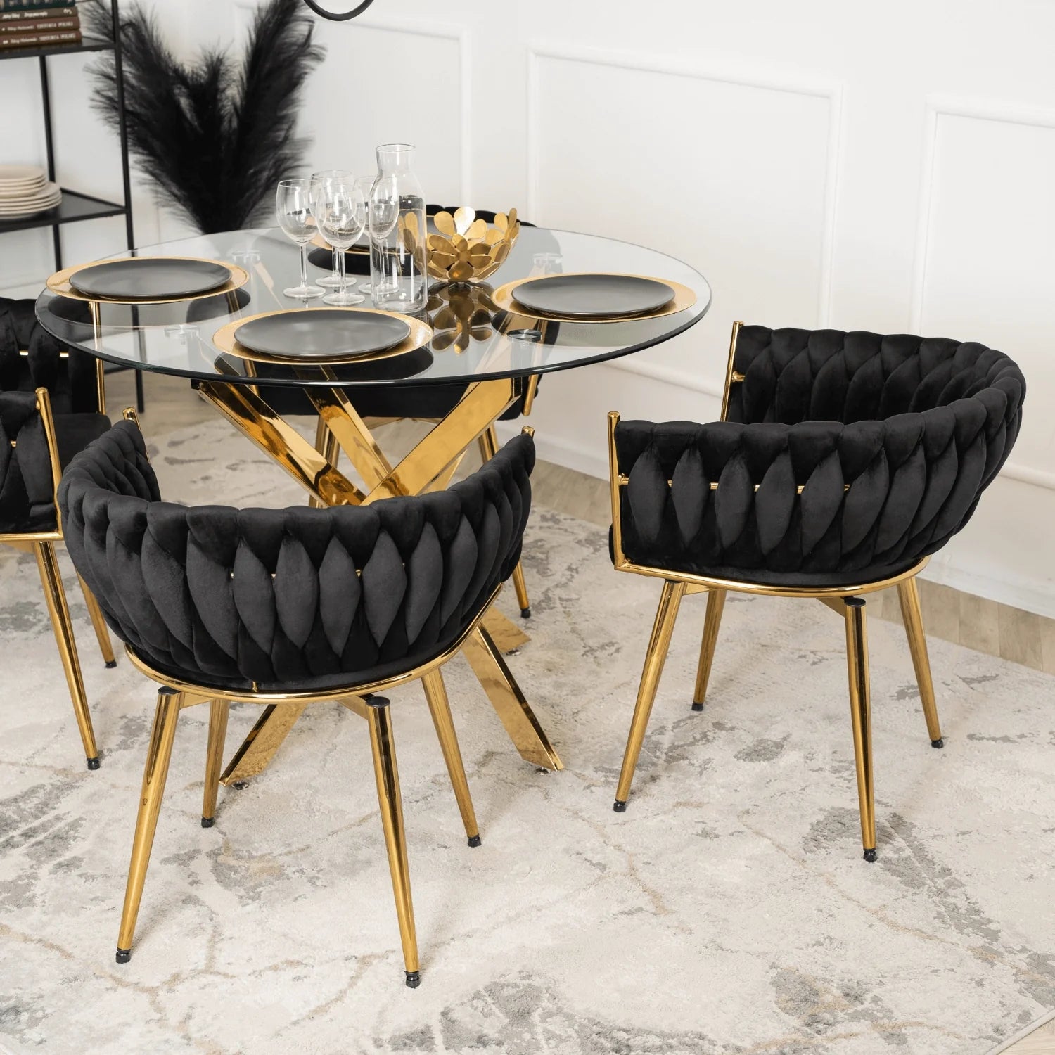 Elite RUBI Swivel Velvet Chair – Sophisticated Black & Gold Elegance