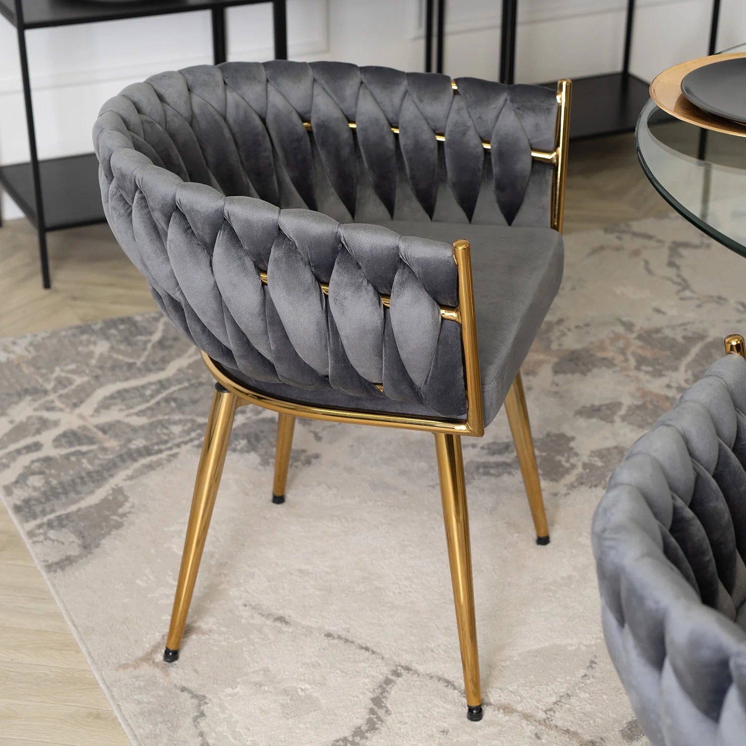 Elite RUBI Swivel Velvet Chair – Sophisticated Gray & Gold Elegance
