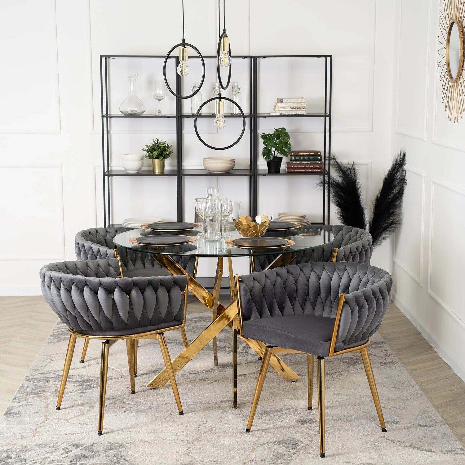 Elite RUBI Swivel Velvet Chair – Sophisticated Gray & Gold Elegance