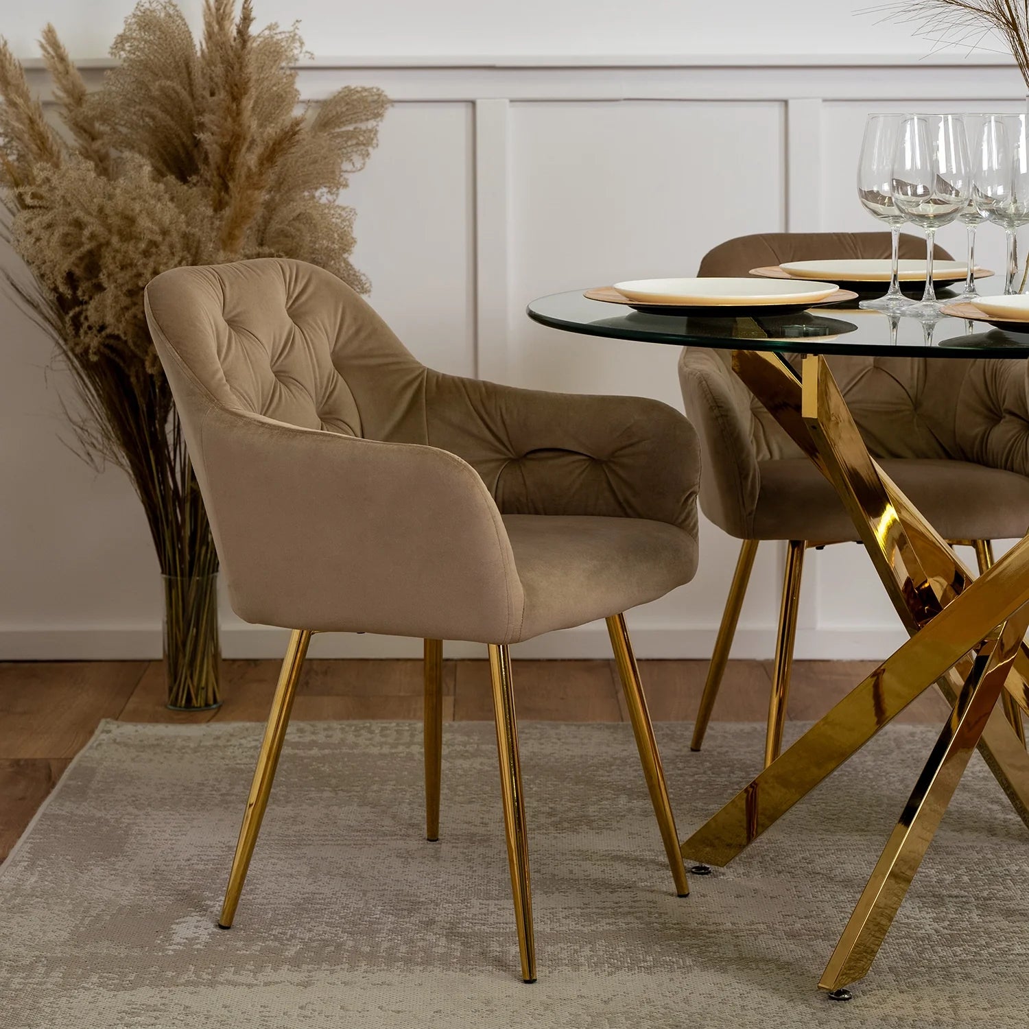 Elite RAYA Beige Velvet Chair – A Touch of Luxury