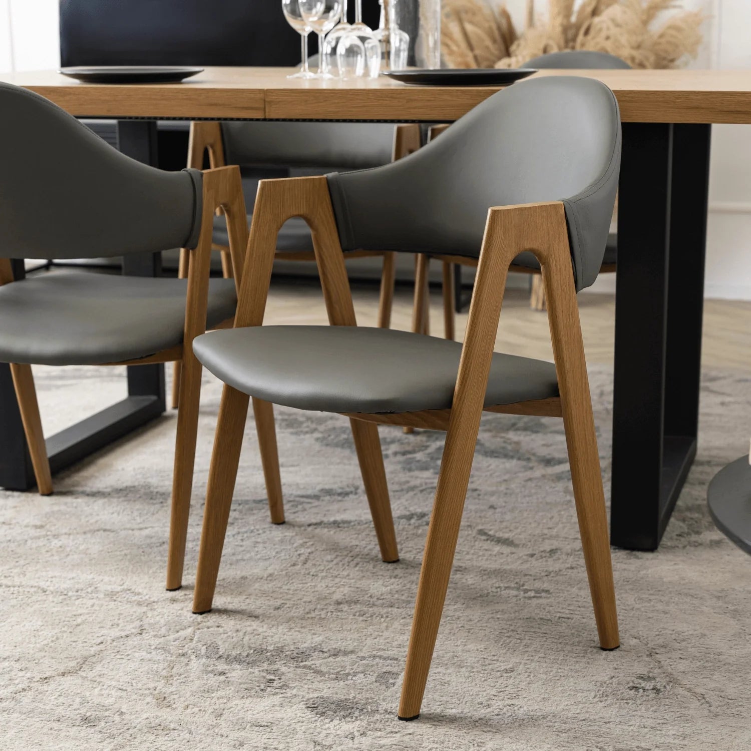 Elite WILLY Chair – Grey Eco-Leather & Golden Oak Frame