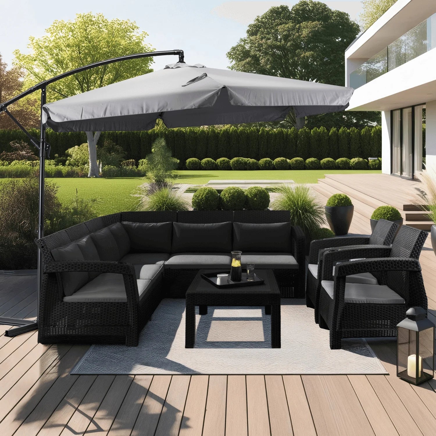 Elite AKRON Gartenschirm Hellgrau - Großer wasserdichter Sonnenschirm für den Außenbereich