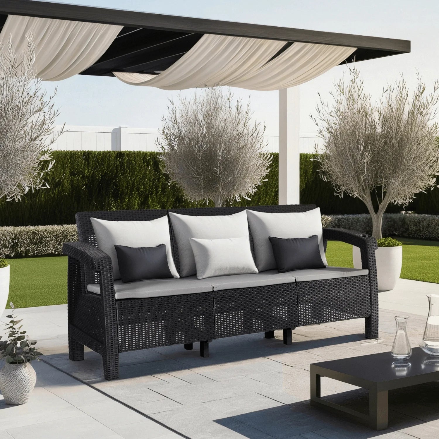 Elite FLINT Outdoor-Sofa – Schwarzes Technorattan