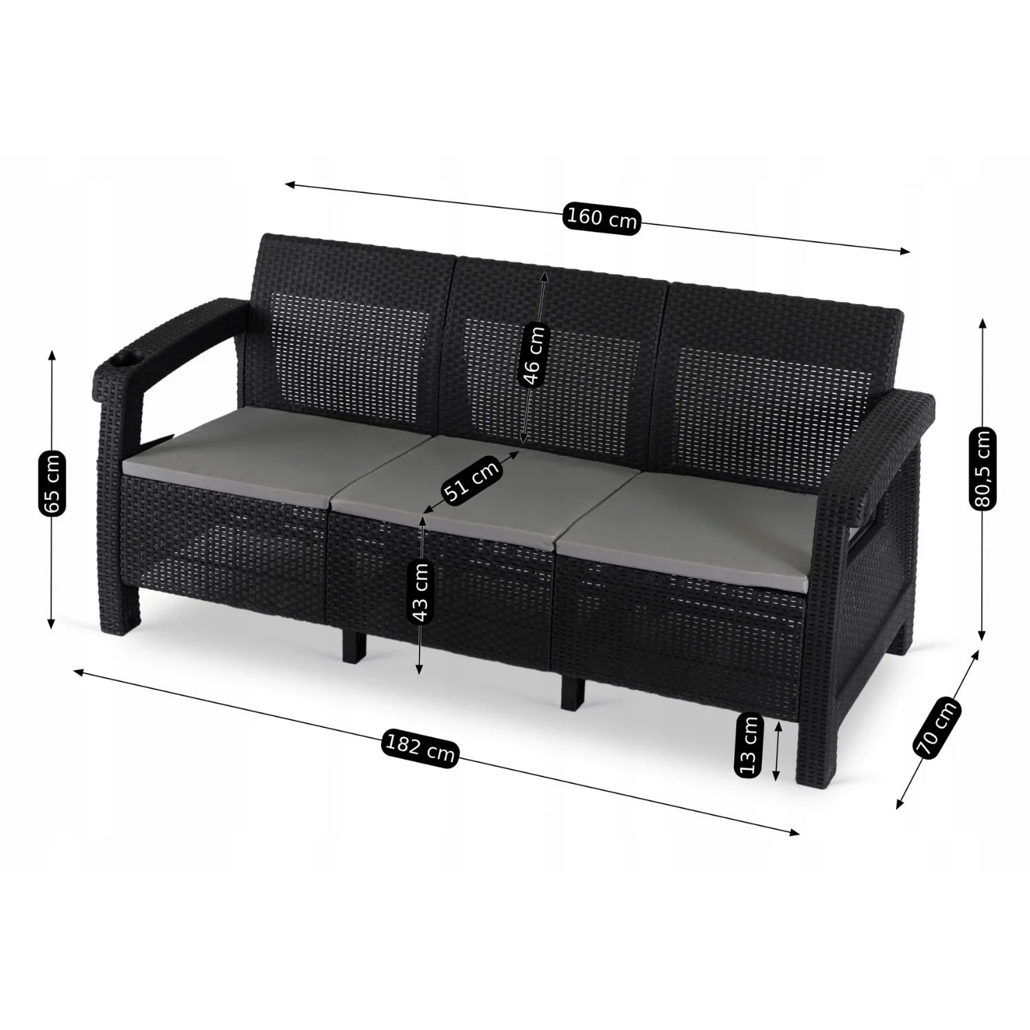 Elite FLINT Outdoor-Sofa – Schwarzes Technorattan
