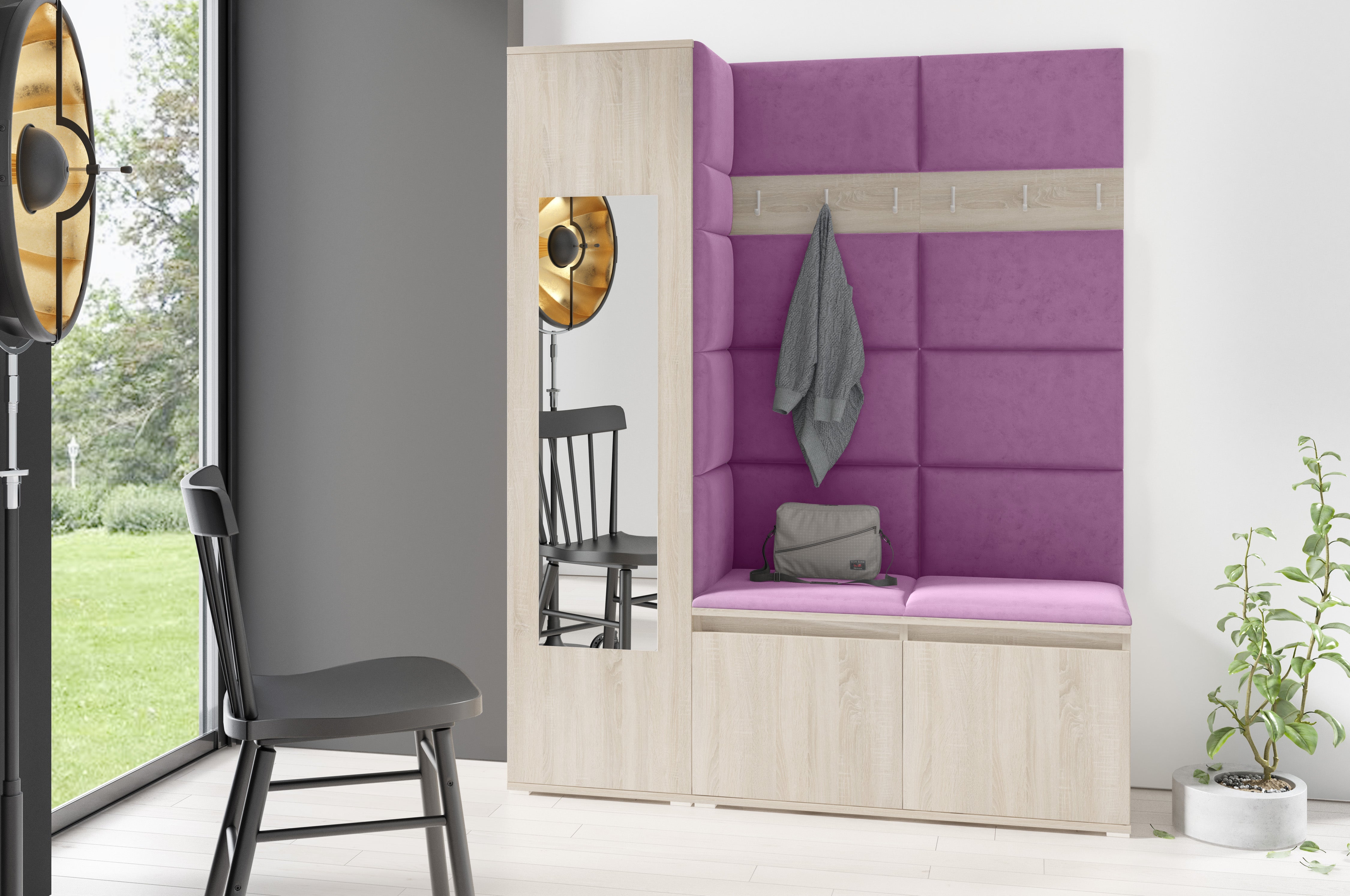 PK Emi 14 Hallway Wardrobe Sonoma - Upholstered Panels in Various Colours