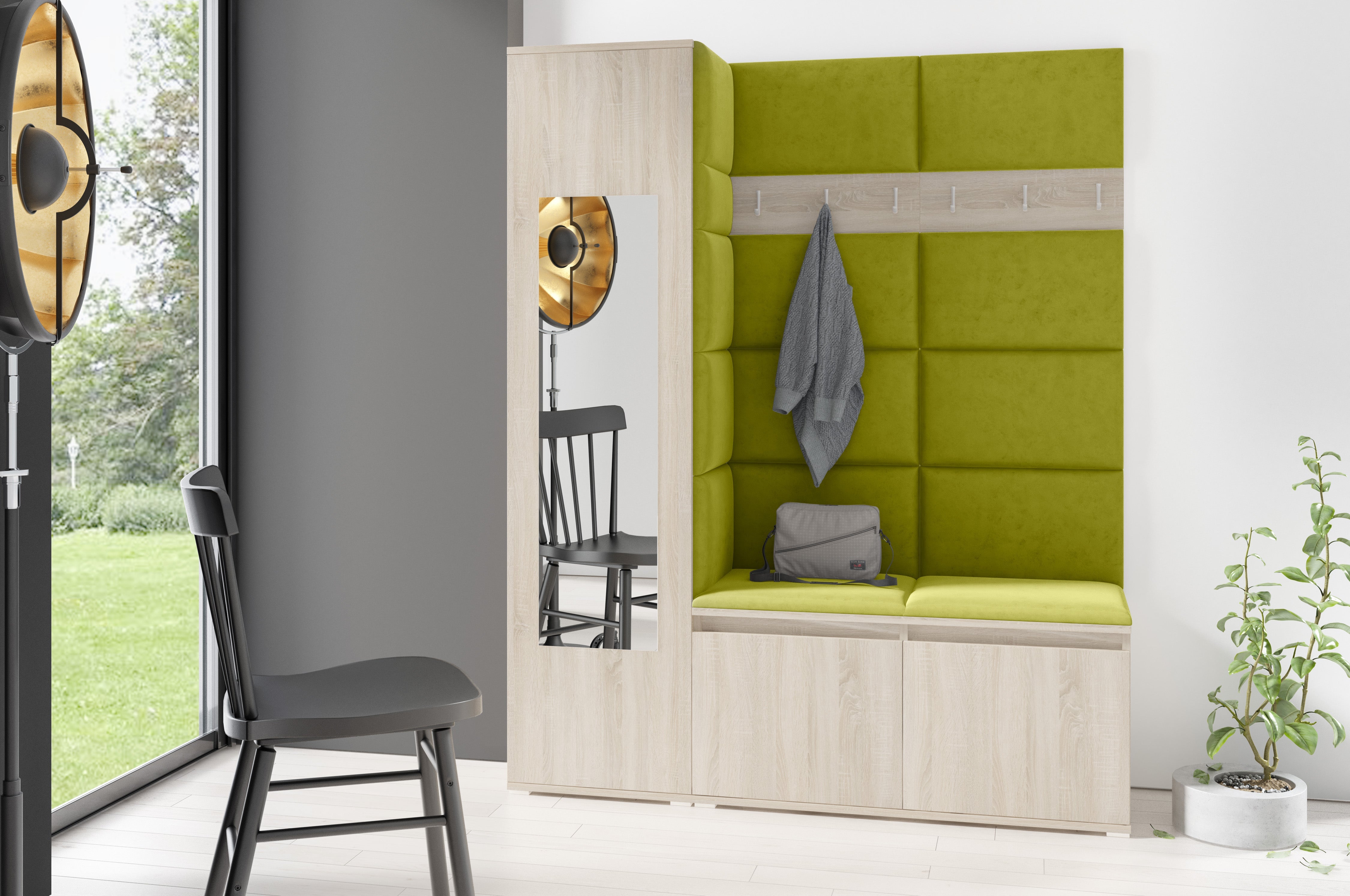 PK Emi 14 Hallway Wardrobe Sonoma - Upholstered Panels in Various Colours