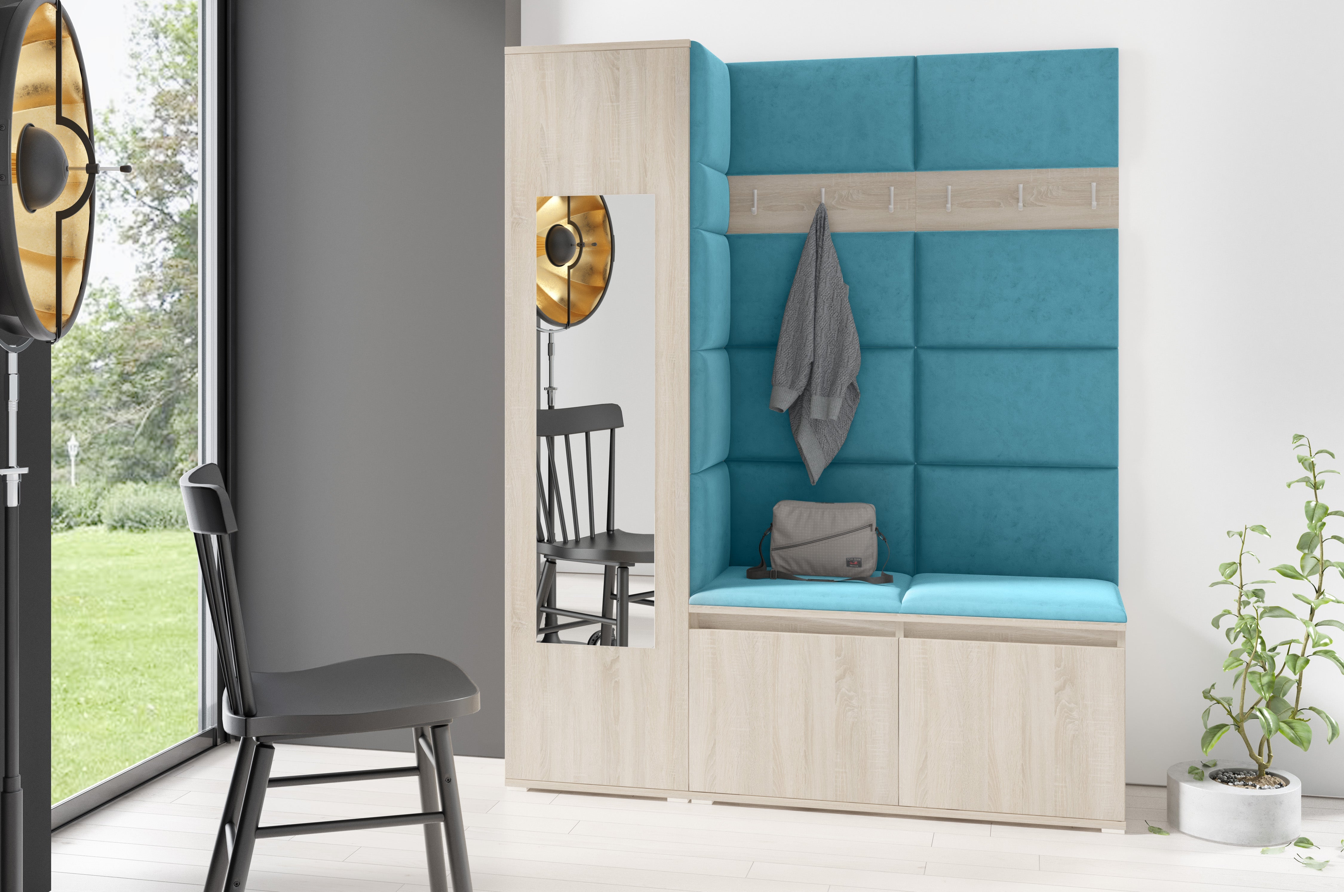 PK Emi 14 Hallway Wardrobe Sonoma - Upholstered Panels in Various Colours